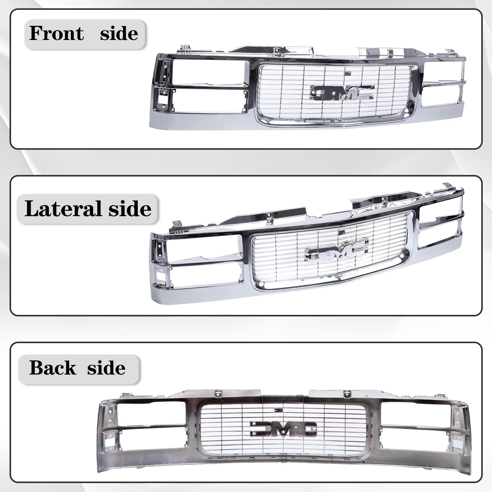 CarPartsDepot Front Grille Grill Chrome for 1994-2000 GMC C/K 1500 2500 3500 - Dual Headlight Holes, All Chrome Finish, Model 400