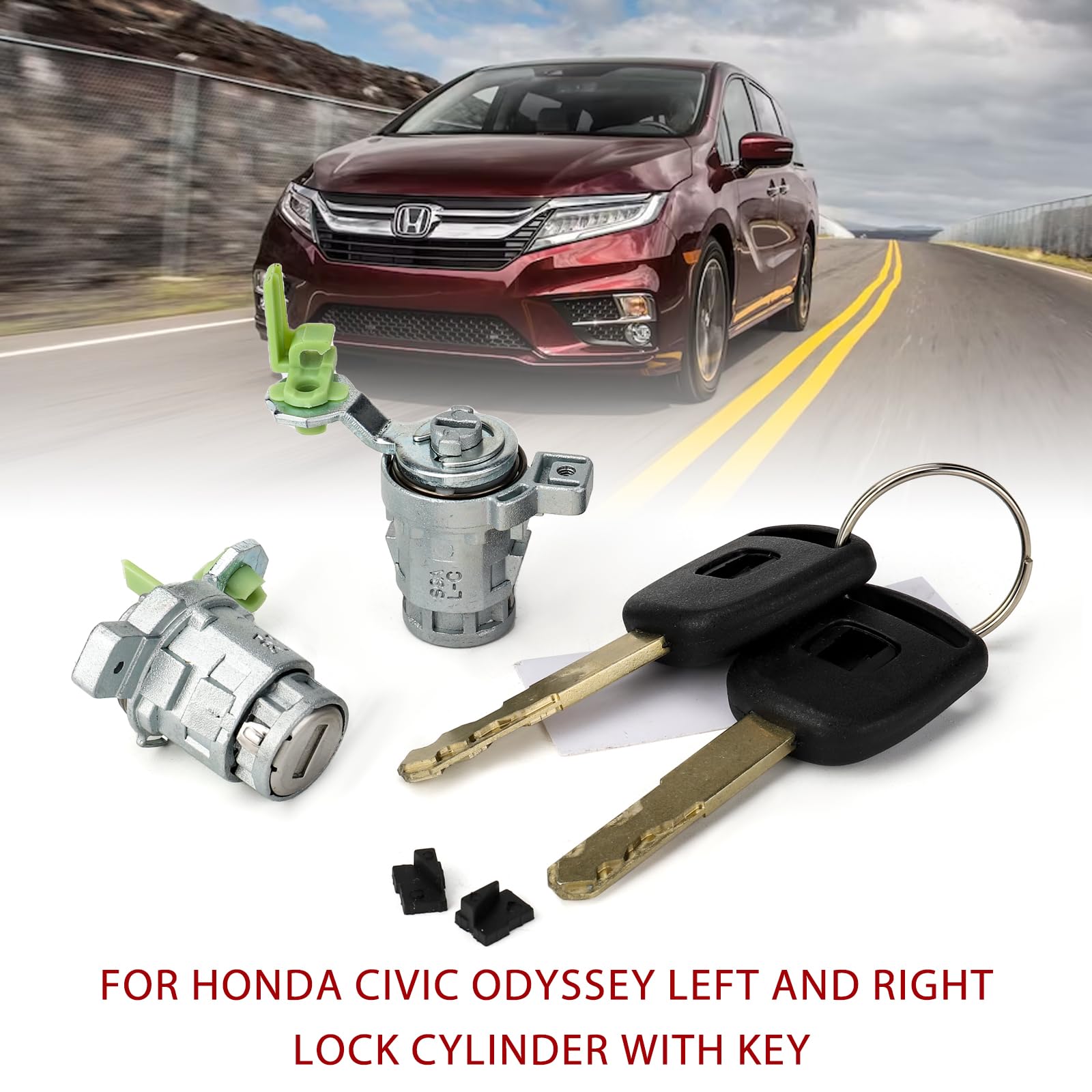 Lock Cylinder W/2 Keys Left & Right Compatible With Honda 1998-2002 Accord, 2001-2005 Civic, 1999-2004 Odyssey, 2000-2009 S2000,