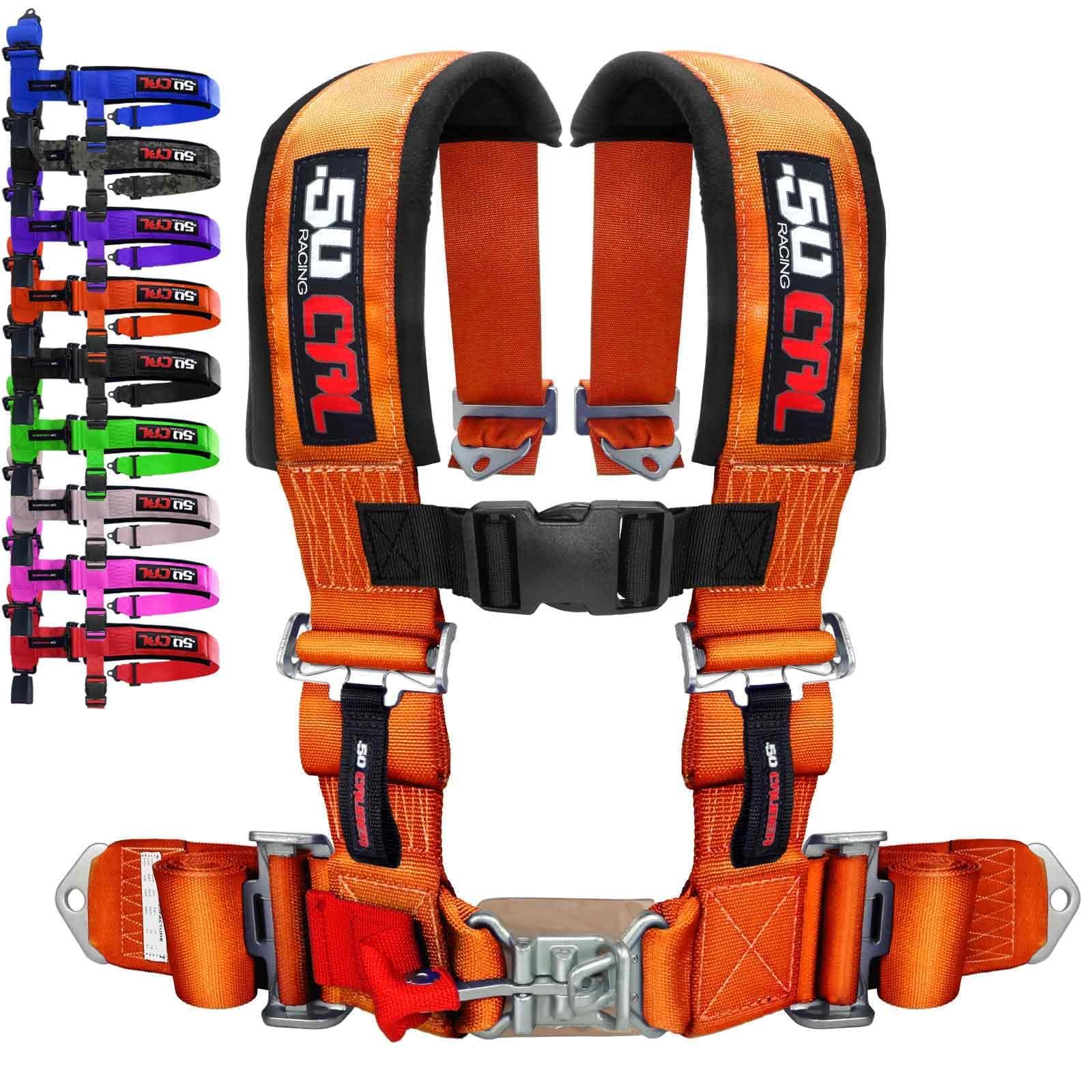 Orange 4 point harness for bucket seat with quick release latch, 9 colors to choose from, racing harness 4 point race car UTV RZ
