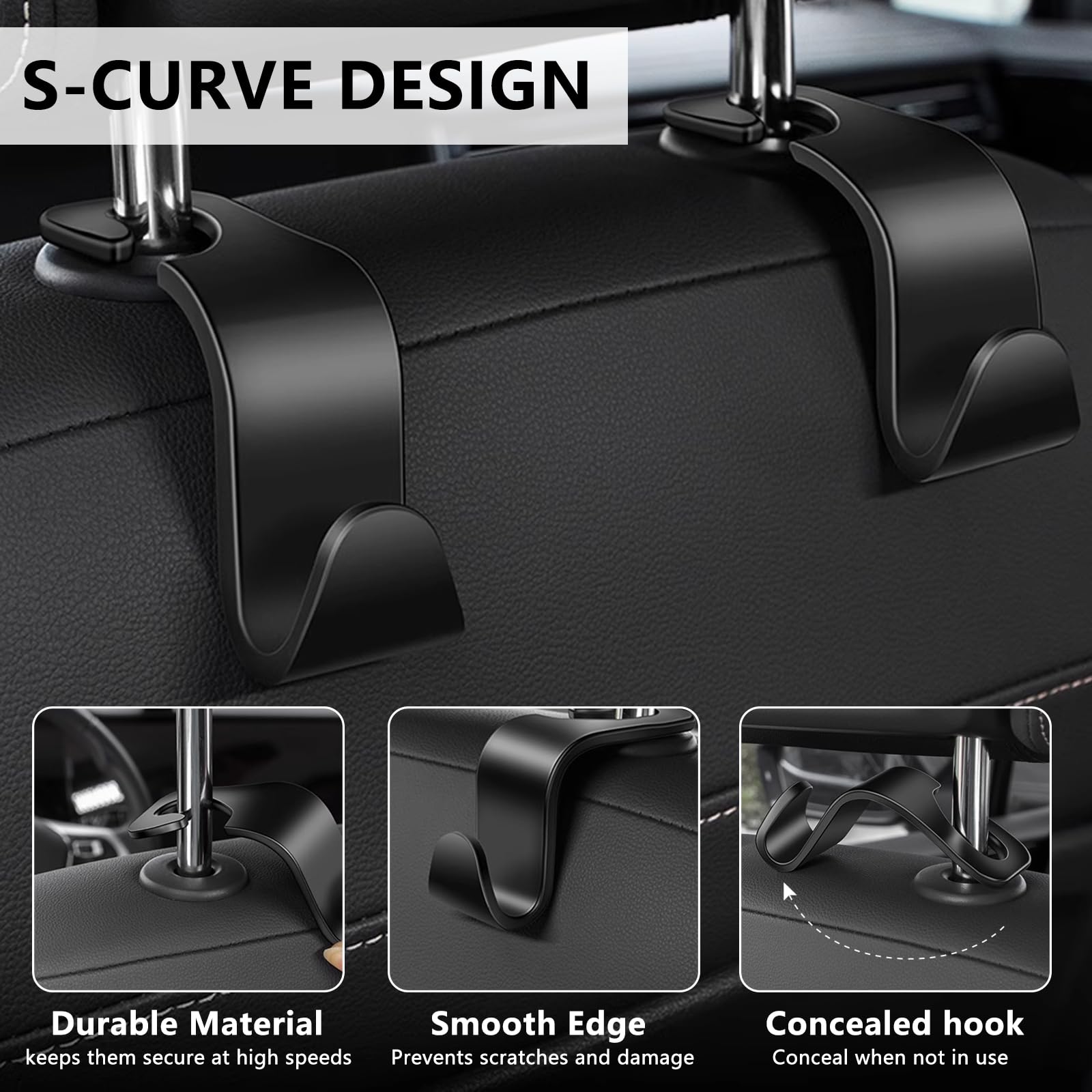 Dtdnzkn 8-Pack Car Seat Back Storage Hook, Auto Seat Hook Hangers Storage Organizer Interior Accessories For Purse Coats Umbrell