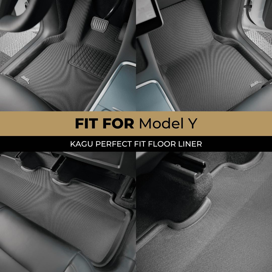3D Maxpider Custom Fit Kagu Floor Mat (Black) Compatible With Tesla Model Y 5-Seater 2021-2024 - Full Set