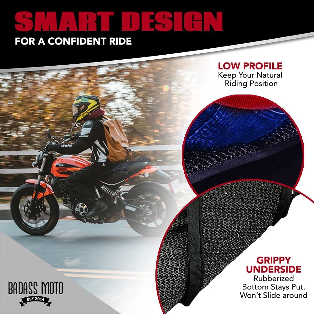 Badass Moto Air Cooling Motorcycle Seat Cushion. 3D Mesh Sport Touring Motorcycle Seat Pad. Breathable Motorcycle Seat Cover Sto