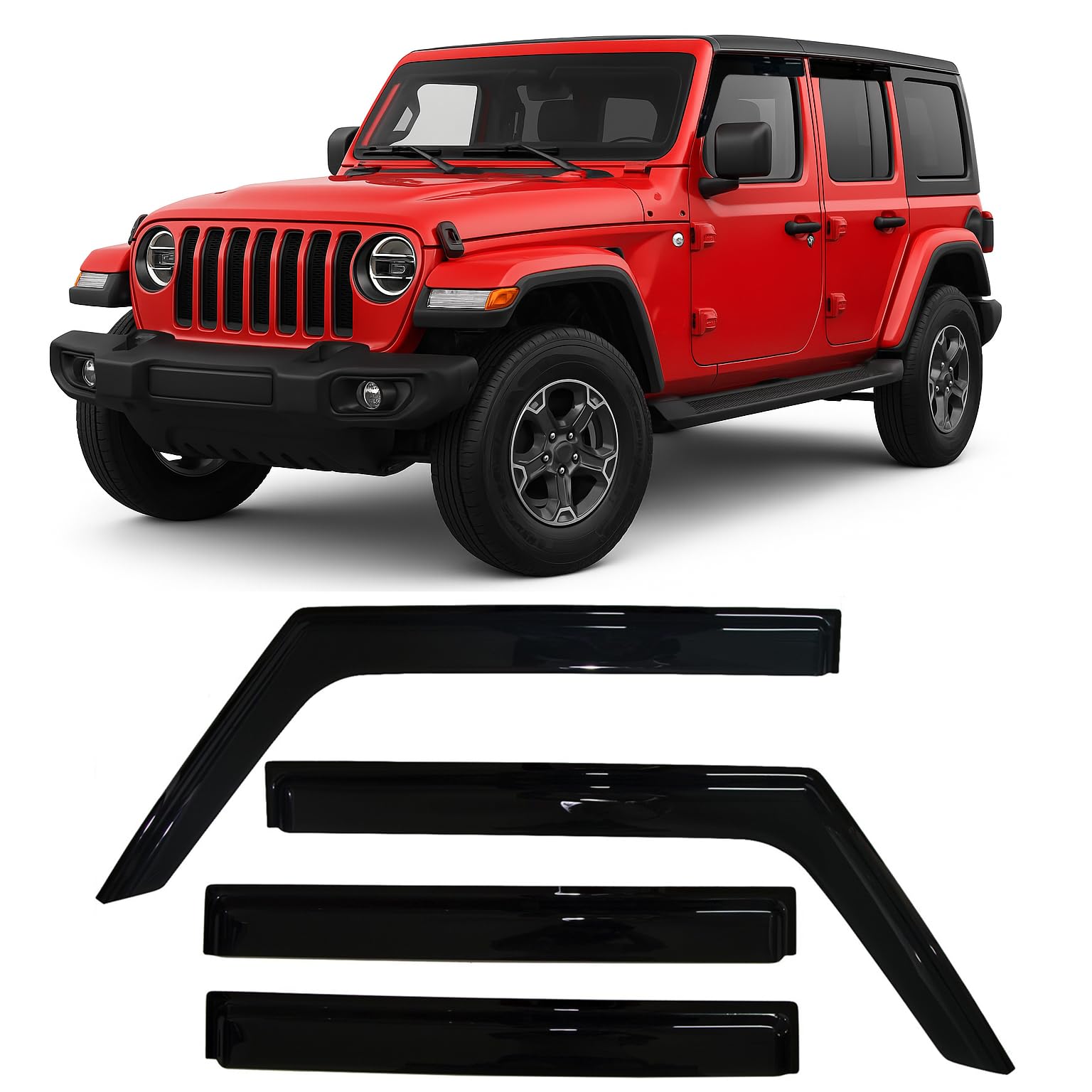 2018-2025 Tape-On Side Window Deflector Visors For Jeep Wrangler Jl Unlimited 4 Door & For Jeep Gladiator Jt 2020-2025 Smoke Tin