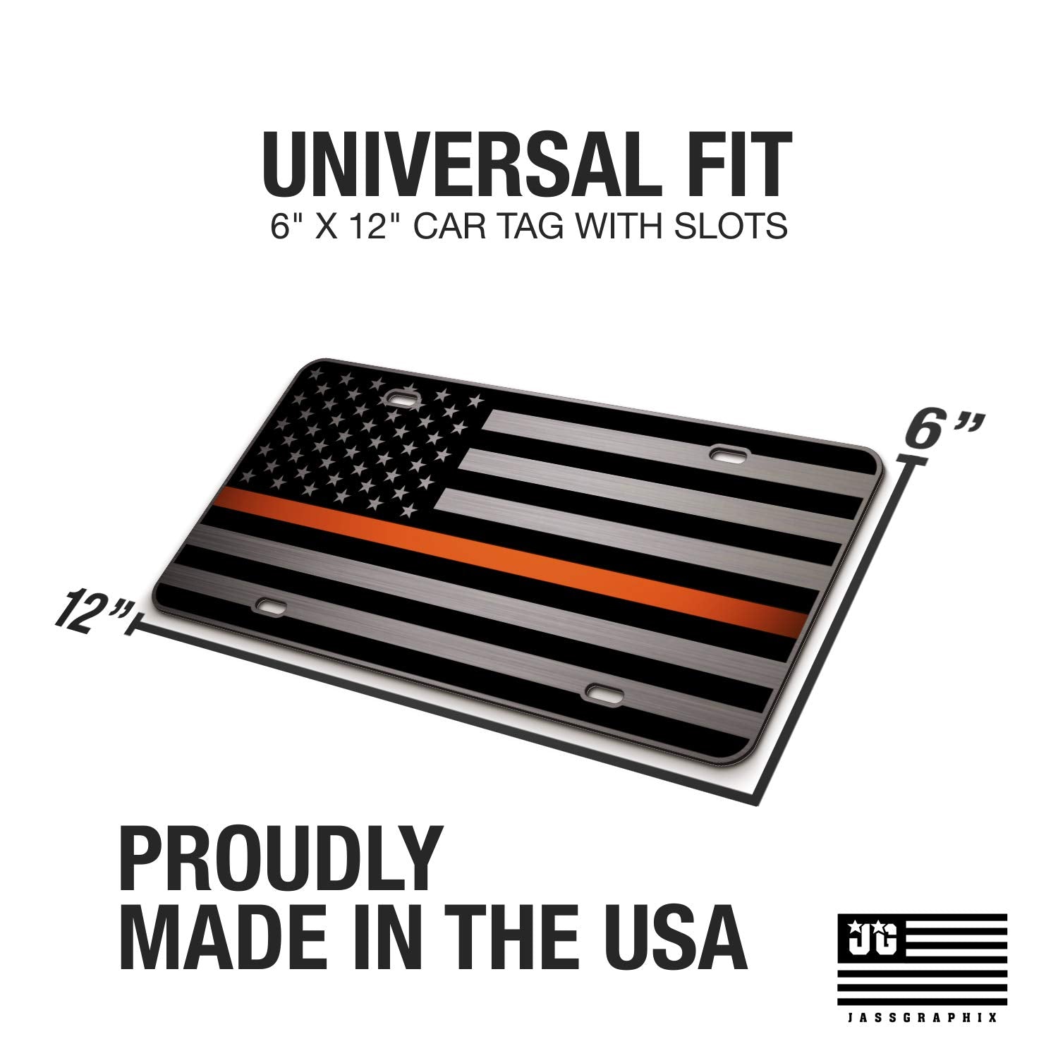 Jass Graphix Sar Ems Thin Orange Line American Flag License Plate Search And Rescue Matte Black On 1/8'' Brushed Aluminum Compos