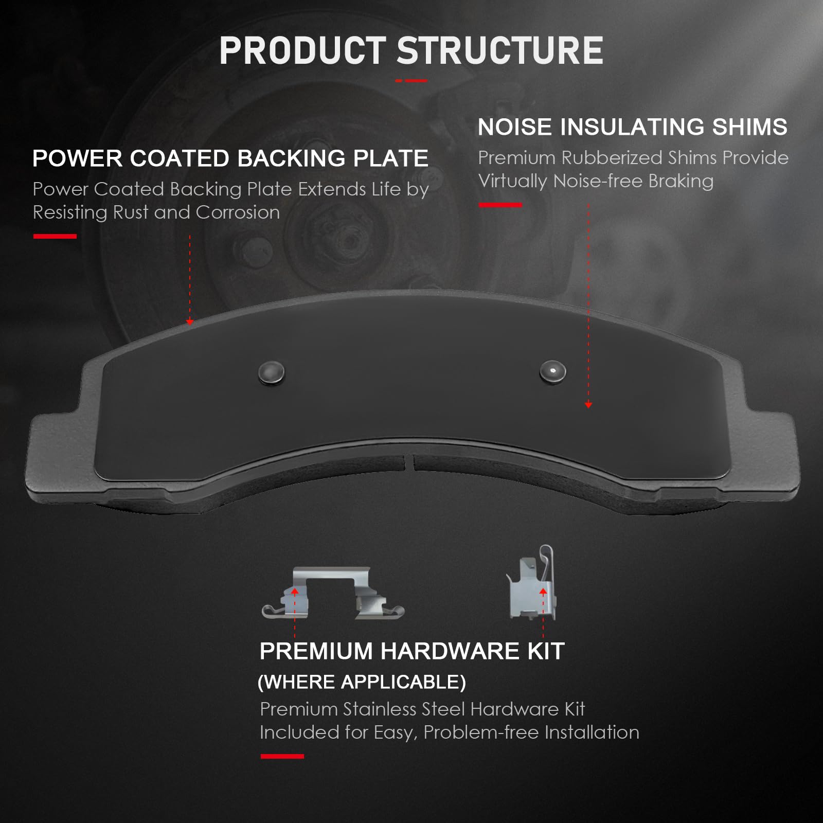 Cciyu D824 D757 8Pcs Front & Rear Ceramic Brake Pads Kit - 2000-2005 Ford Excursion, 1999-2004 Ford F-250 & F-350 Super Duty