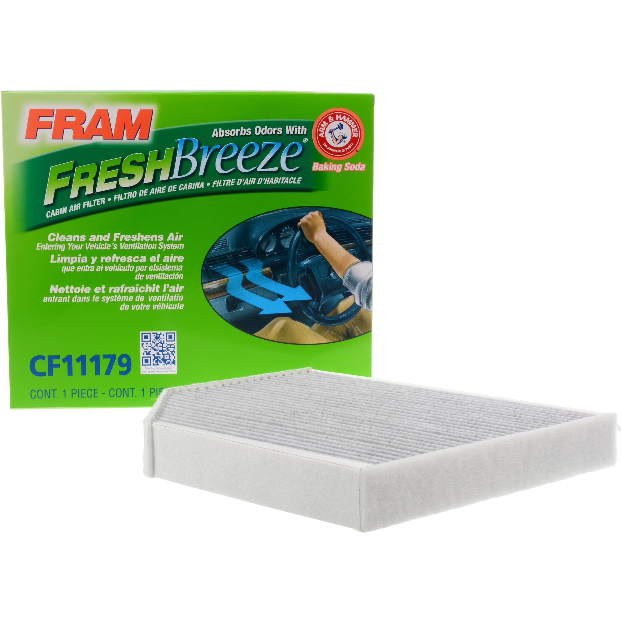 Fram Fresh Breeze Cabin Air Filter Replacement For Car Passenger Compartment W/ Arm And Hammer Baking Soda, Easy Install, Cf1117