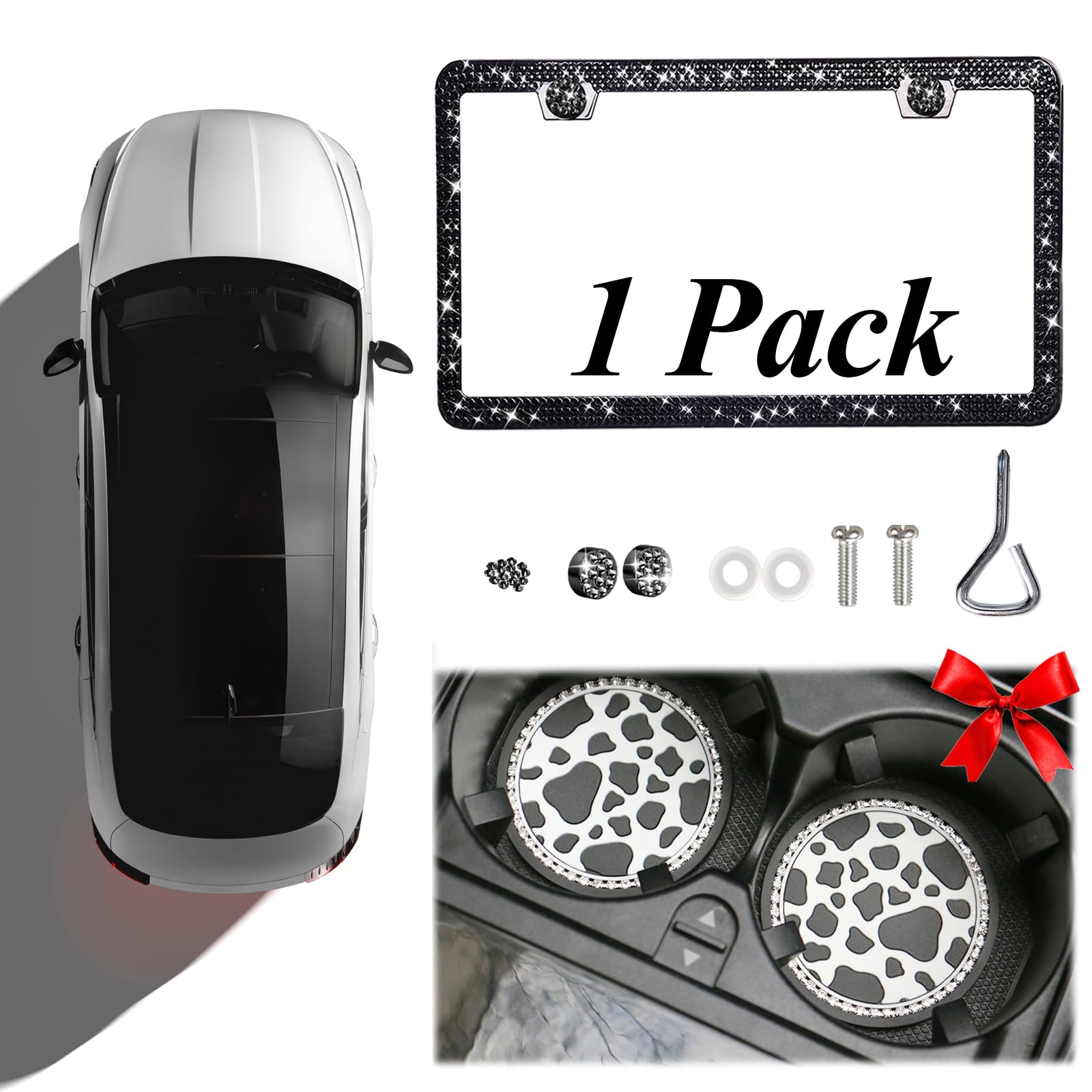 Wedamer Black Bling License Plate Frames For Women 1 Pack Black Sparkly Rhinestone Diamond Glitter Bedazzled Sparkle License Pla