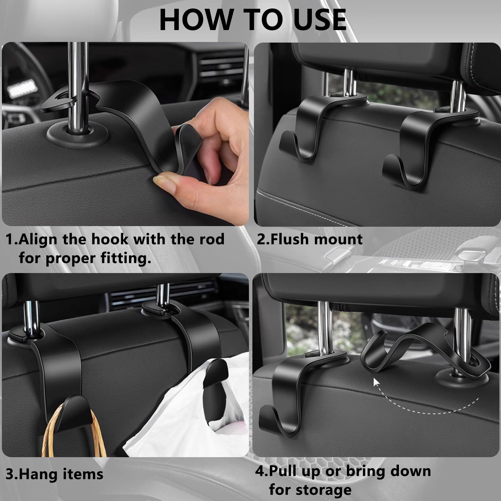 Dtdnzkn 8-Pack Car Seat Back Storage Hook, Auto Seat Hook Hangers Storage Organizer Interior Accessories For Purse Coats Umbrell