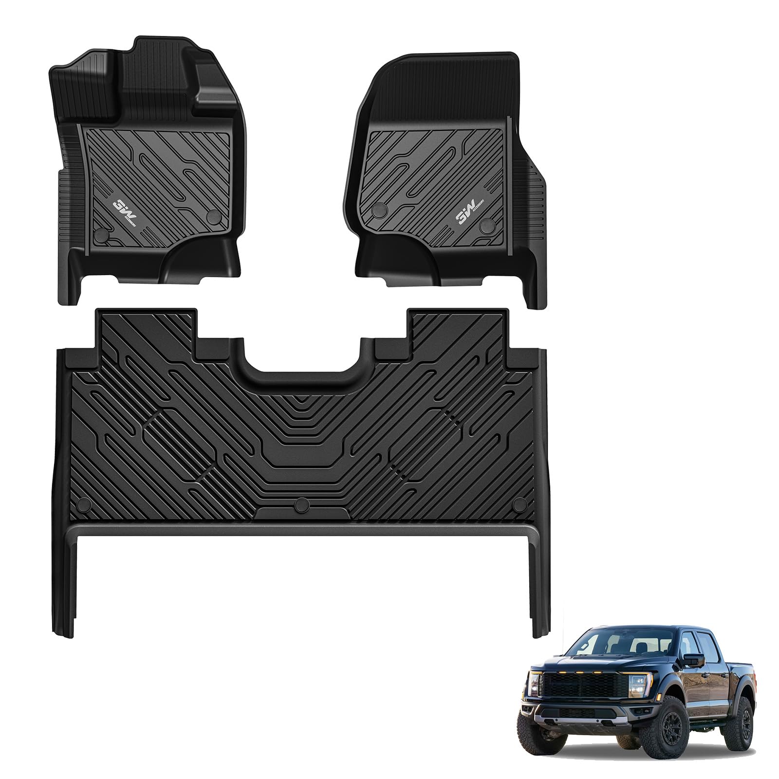 3W Floor Mats Fit For 2015-2024 2025 Ford F150 / F-150 Lightning Supercrew Cab, Tpe All Weather Heavy Duty Floor Liner Custom Fi