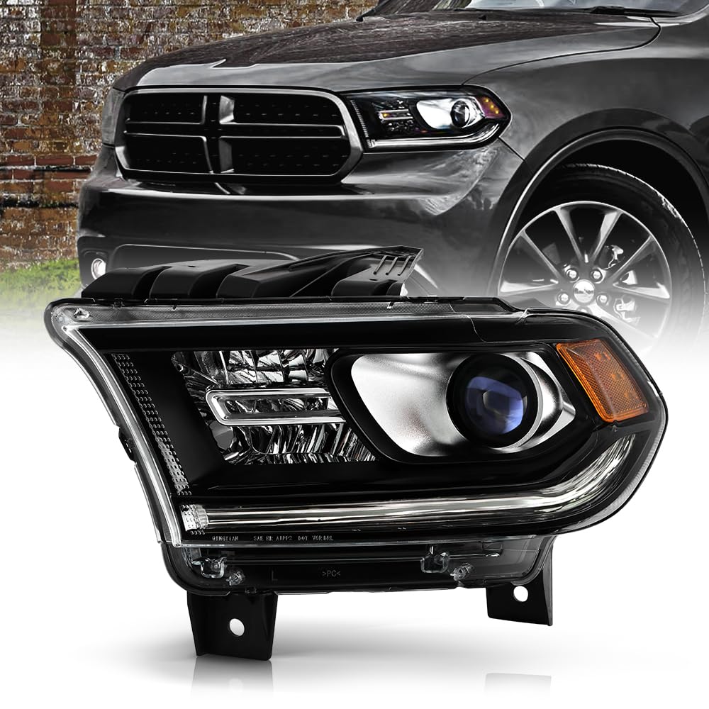 KEEKPO - For 2014-2017 Dodge Durango Black Trim Halogen w/o LED DRL Projector Headlight Headlamp Replacement Driver Side