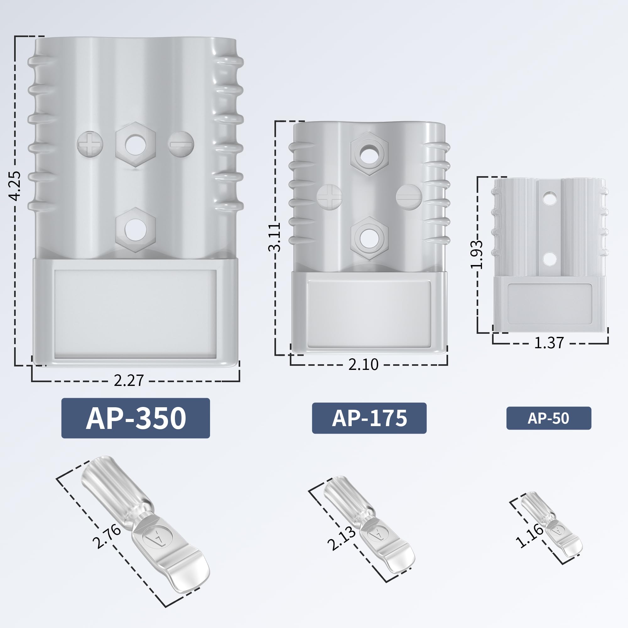 RVBOATPAT 2PCS 350A Battery Cable Connector Kit - Quick Connect/Disconnect, Copper, Gray 350A, Model AP-350
