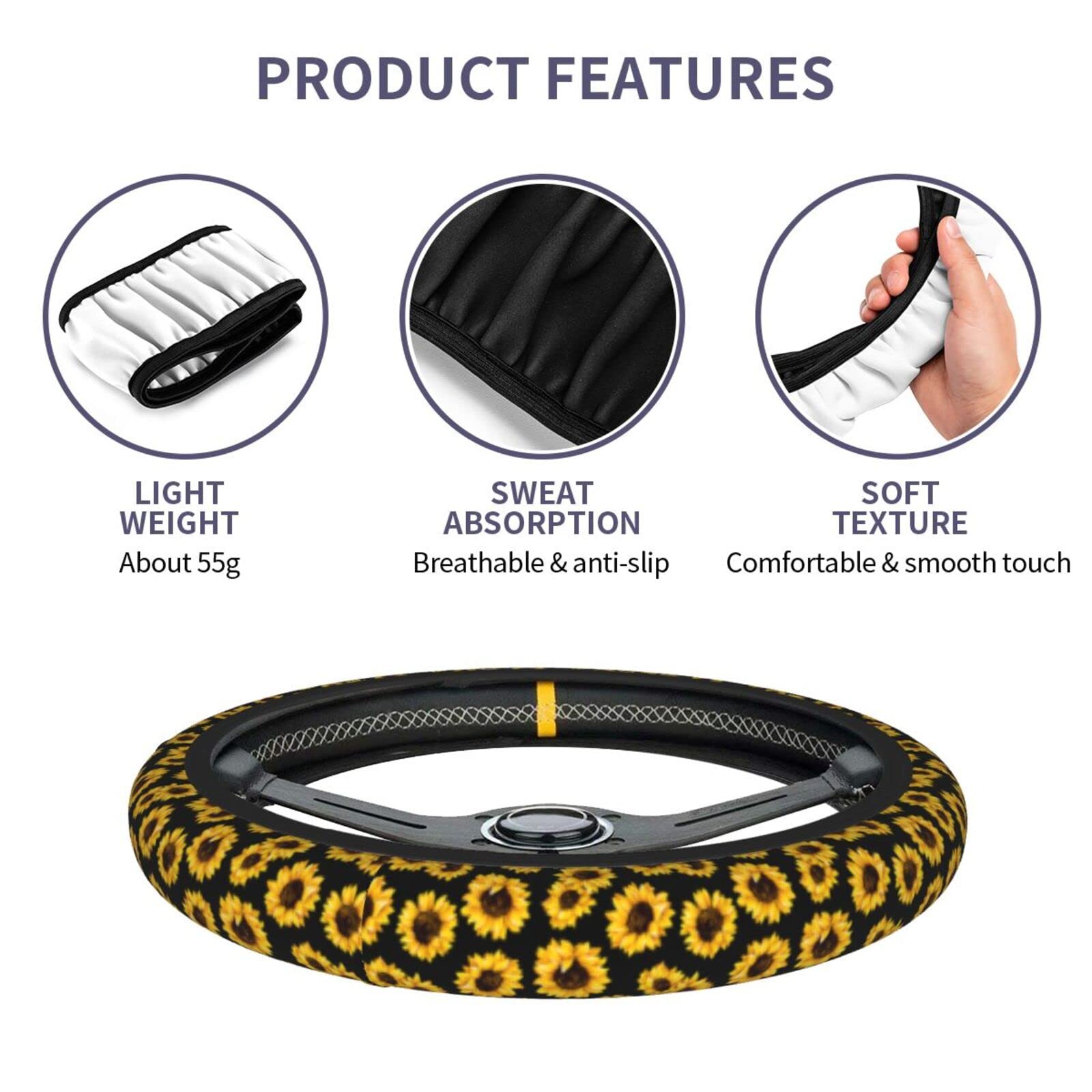 Sunflower Steering Wheel Cover 15 Inch Universal Neoprene Steering Wheel Covers For Women Men Car Steering Wheel Wrap Car Interi