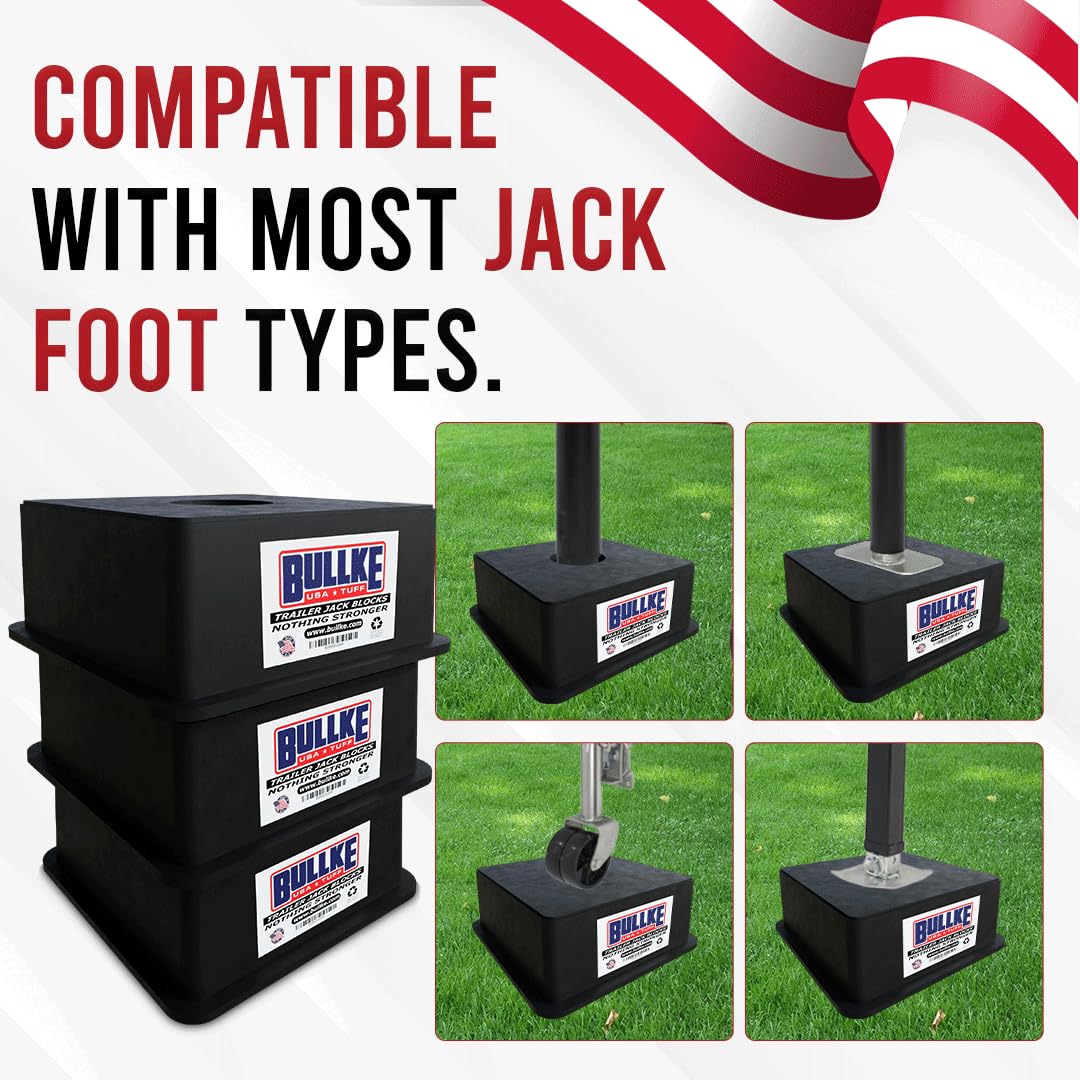 bullke USA-Made Trailer Jack Blocks - Heavy Duty RV Stabilizing Pads, 18,000 lbs Capacity, Black, Model 41806 (2 Pack)