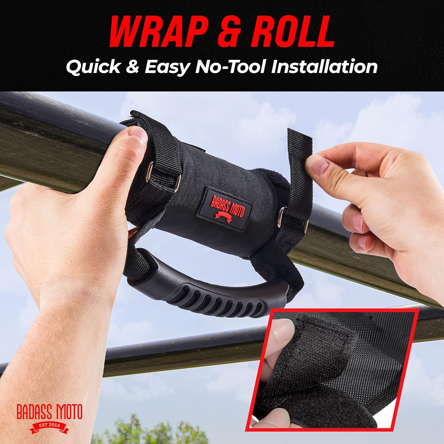 Roll Bar Grab Handles - SXS, ATV, & UTV Grab Handles Grips for 1.5 to 2'' Rollbar - Black & Red Hand Grip Grabs with Stainless S