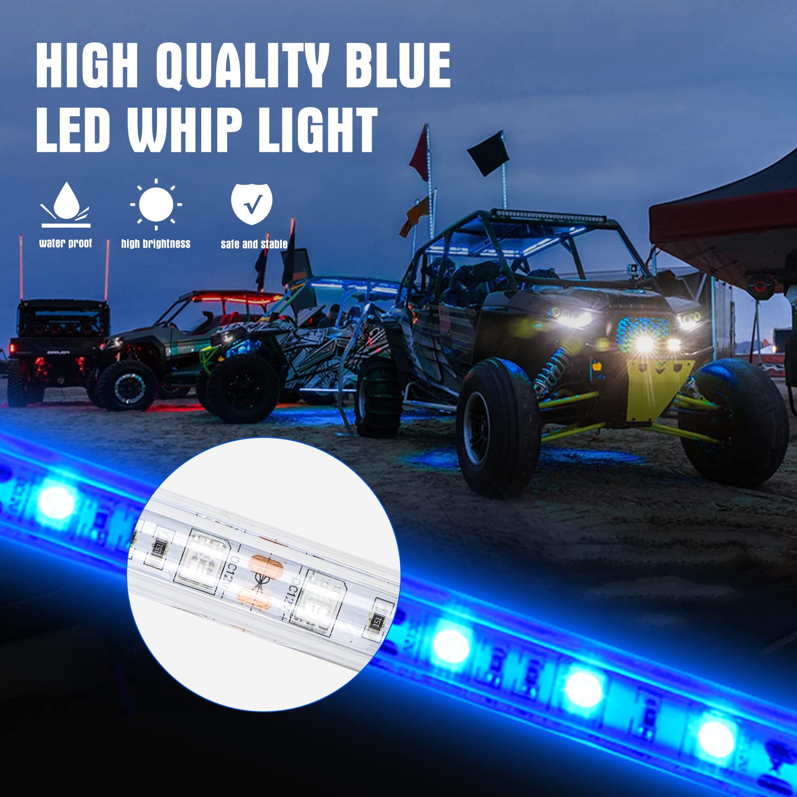 BESTZHEYU 1PC 0.9M Blue LED Whip Light for ATV UTV 3FT LED Whip Light Antenna Whips for RZR Polaris Off-Road Sand Dune Buggy 4x4