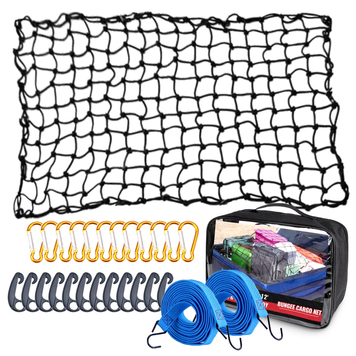 Axpower Bungee Cargo Net 4' X 6' Stretchable To 8' X 12' For Pickup Truck Bed Trailer Luggage Net Heavy Duty Tie-Down Mesh With