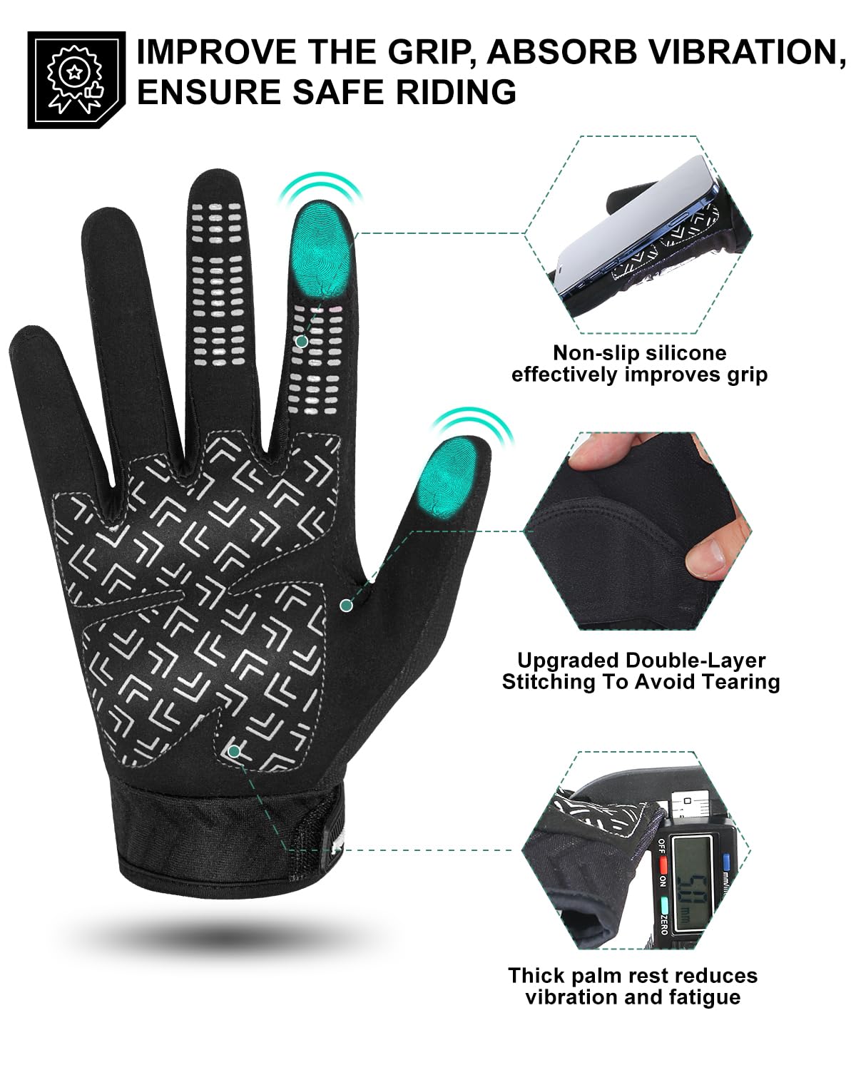RIGWARL Mens Full Finger Touchscreen Skeleton Motorcycle Gloves, Large, Grey Joker, Spandex Material