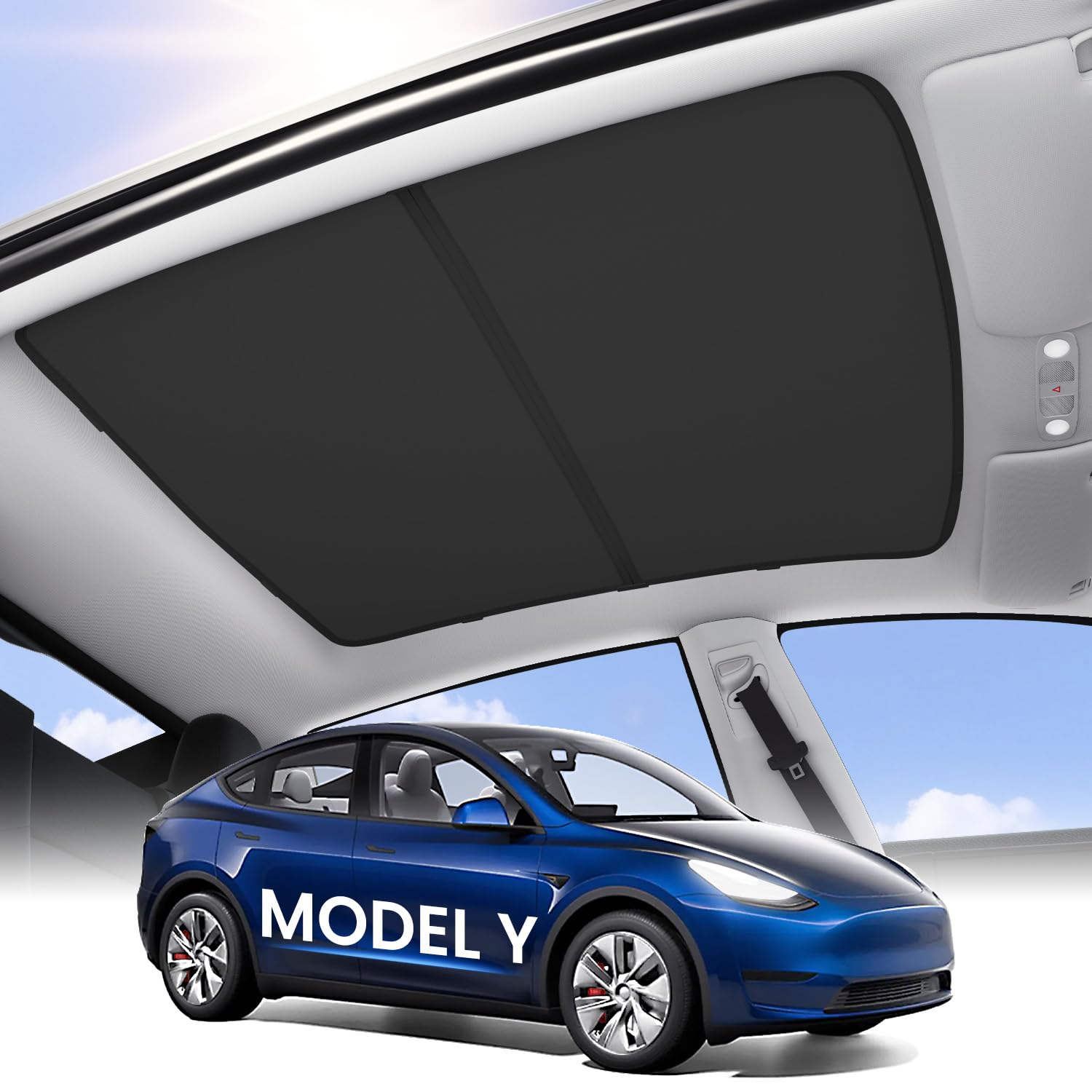 Zanch 2025 Upgrade Original Sunshade Roof For Tesla Model Y [No Gaps, No-Sag] Heat Insulation Foldable Roof Glass Sun Shade - Te