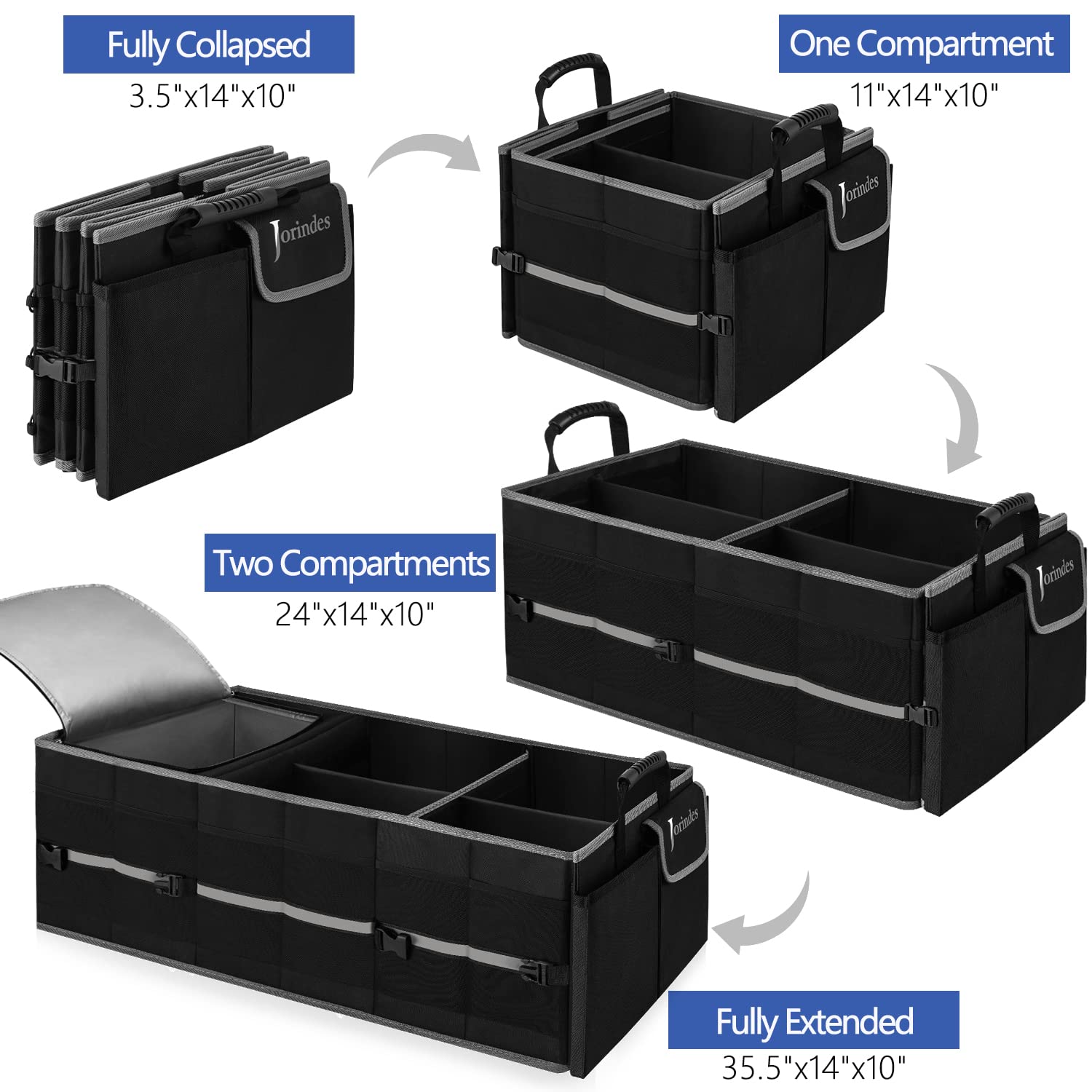 Trunk Organizer With Built-In Insulated Leak Proof Cooler Bag,Collapsible Cargo Organizer For Suv With Non Slip Bottom Strips,3