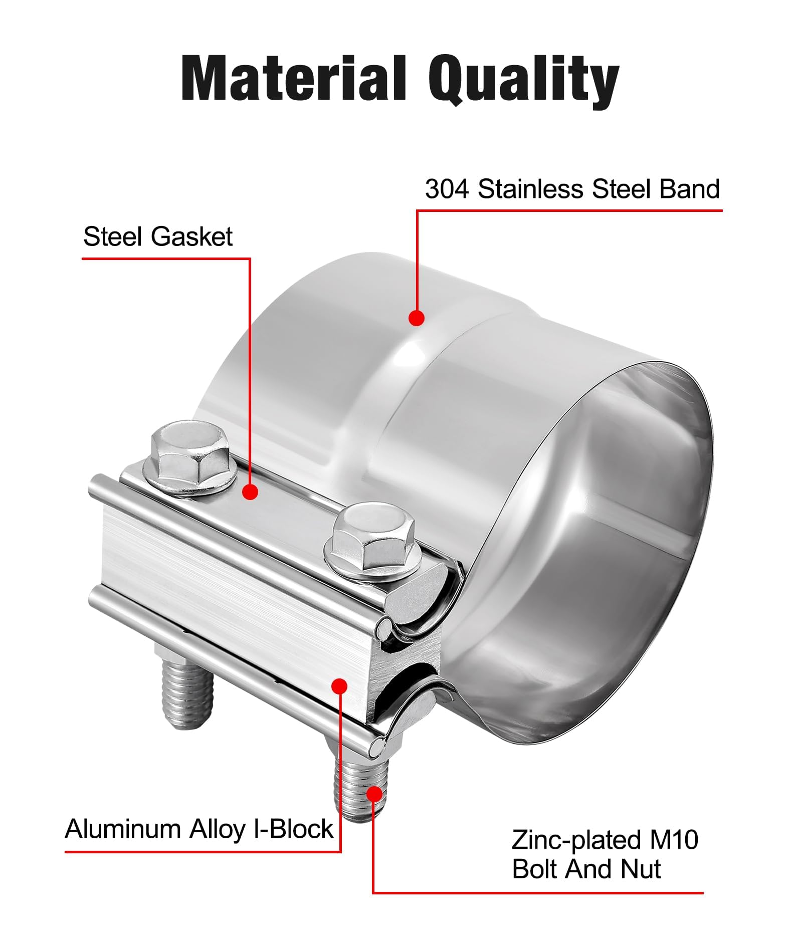 Evil Energy 4 ' ' Exhaust Clamp,Lap Joint Band Clamp Stainless Steel For Pipes,Mufflers,Catalytic Converters (2Pcs, 4 Inch)