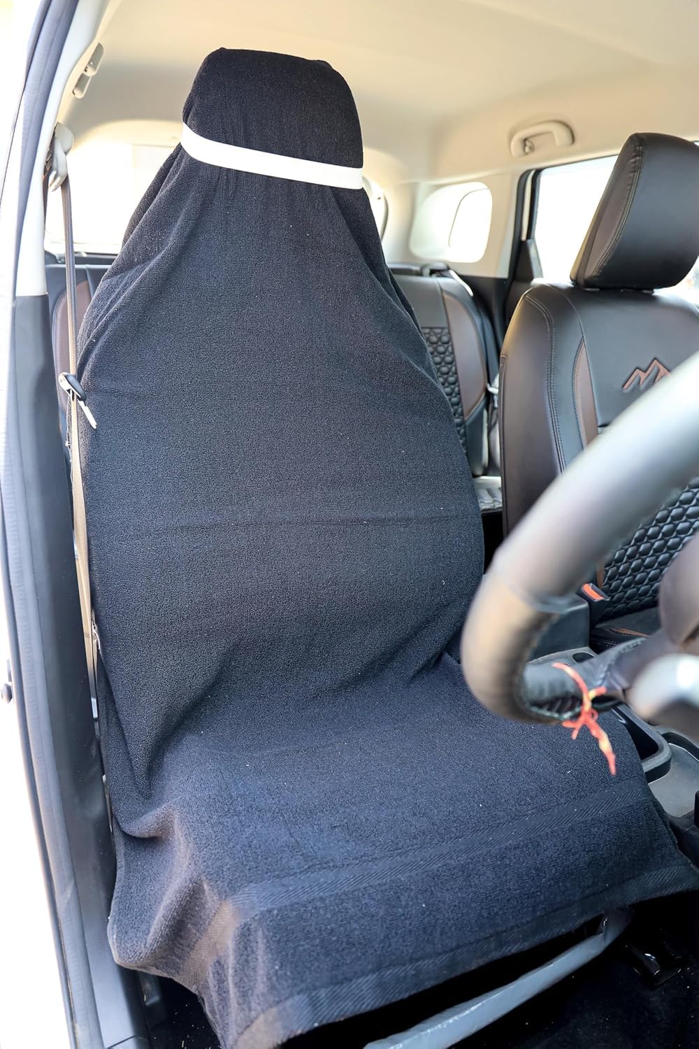 HARRAM 100% Cotton Car Seat Towel Cover, 100% Cotton, Universal Fit, Soft Seat Protector for Cars and SUVs, Driving Comfort (Bla