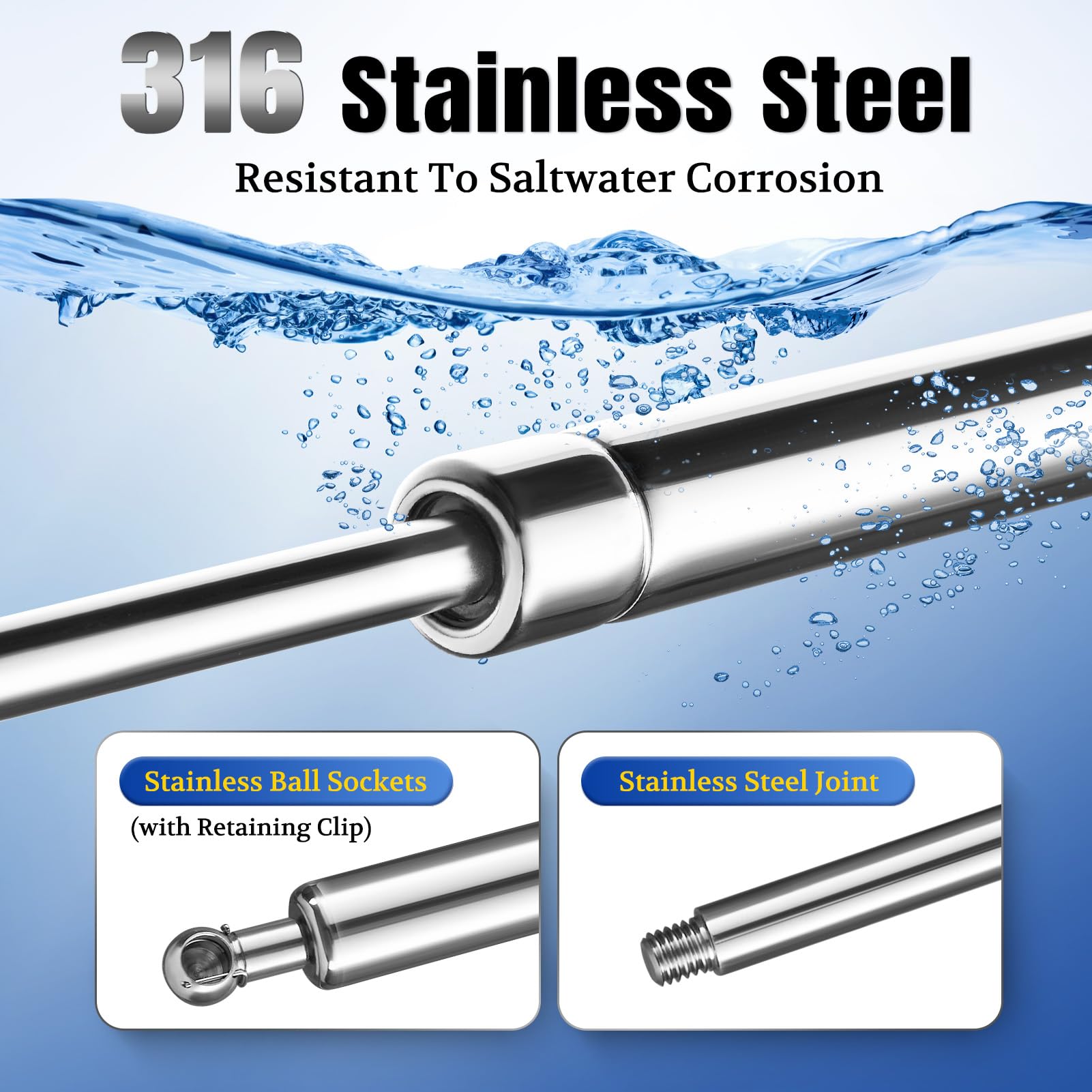Arana 15 Inch 45Lb Stainless Steel Gas Struts Spring Prop Ml33-40, C16-23933 15'' Marine Lift Support Shocks For Boat Hatches Sn