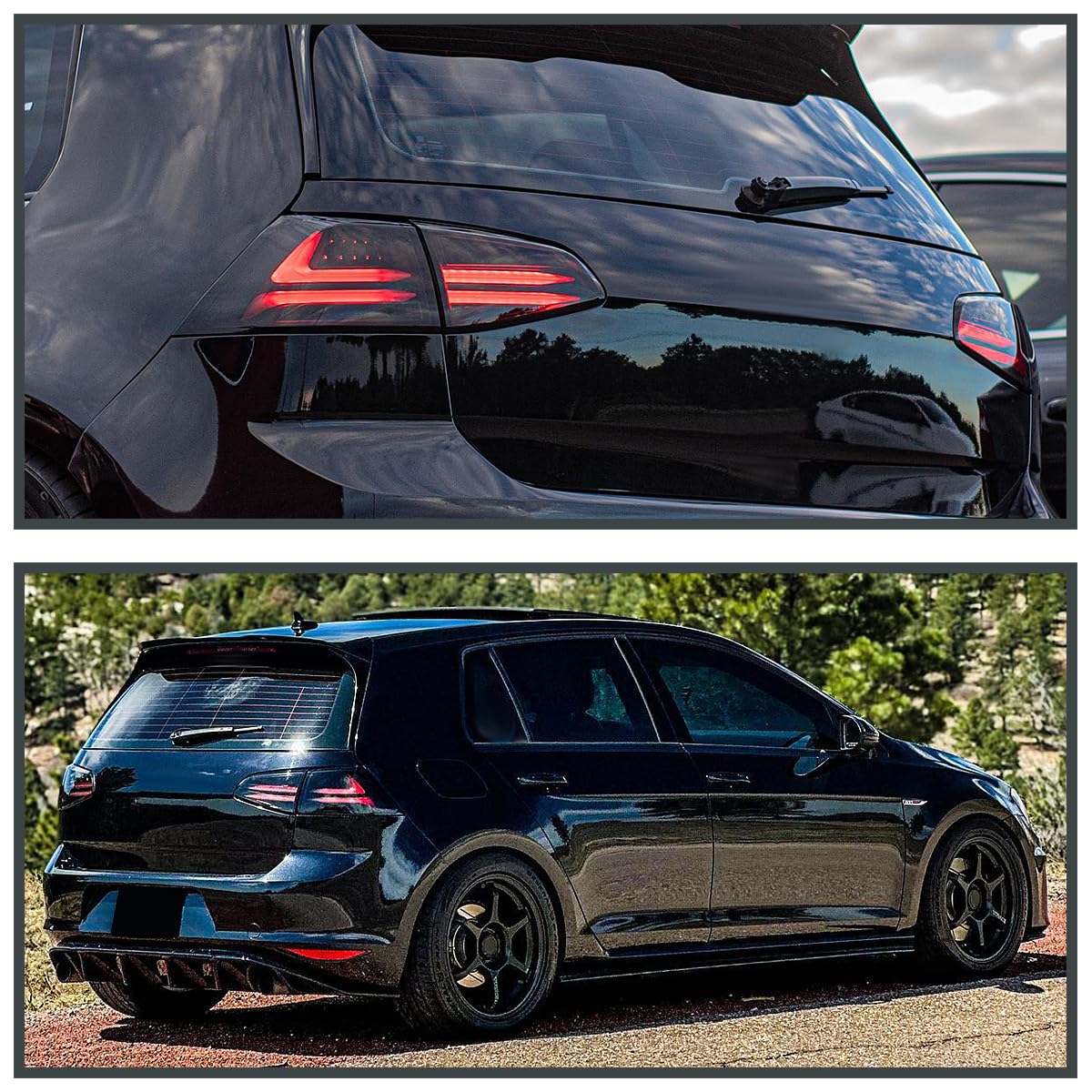Spec-D Tuning Glossy Black LED Tail Lights Brake Lamps Compatible with 2015-2017 Volkswagen Golf GTI Models, Left + Right Pair A