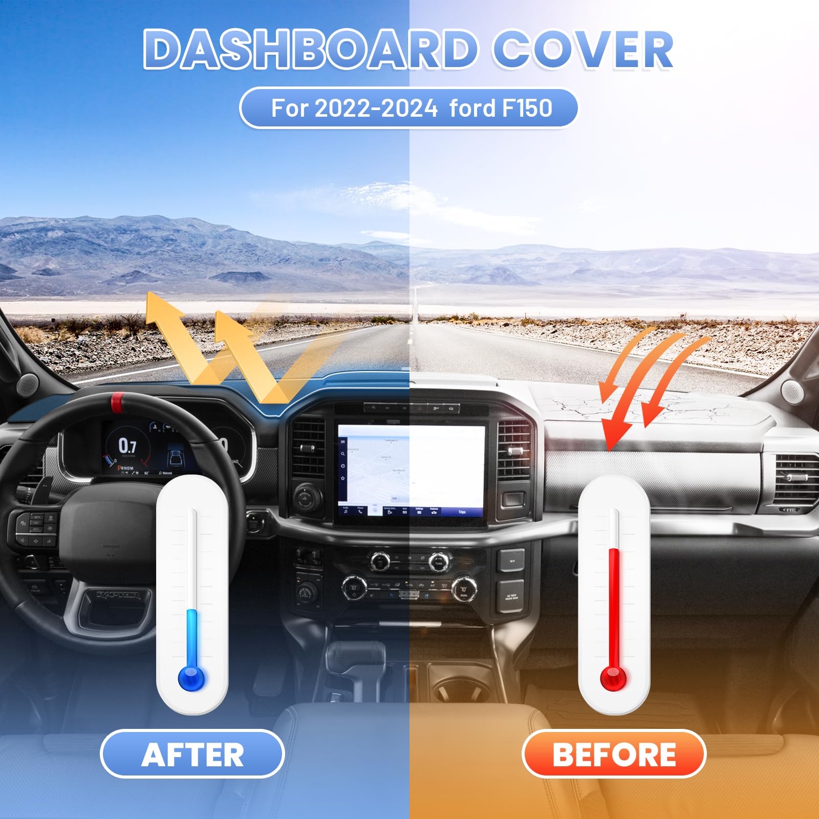 Sunsdrew F150 Dash Cover Mat for 2021-2025 Ford F150, Suede, Black, Sun Shade, Dashboard Protector
