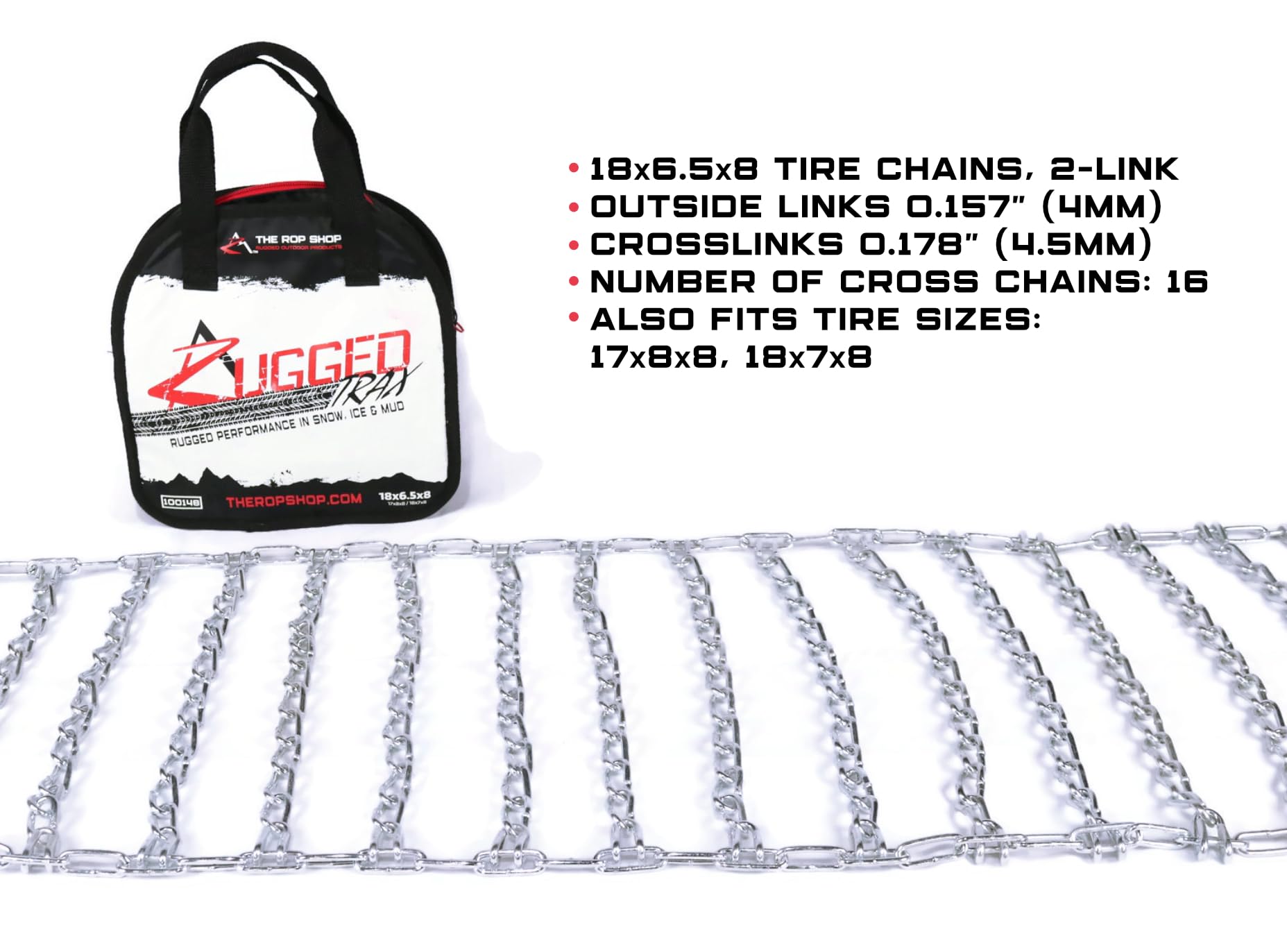 The Rop Shop | Pair Of 2 Link Tire Chains 18X6.5X8 For Snow Blowers, Lawn & Garden Tractors, Mowers & Riders, Utv, Atv, 4-Wheelers, Utility Vehicles