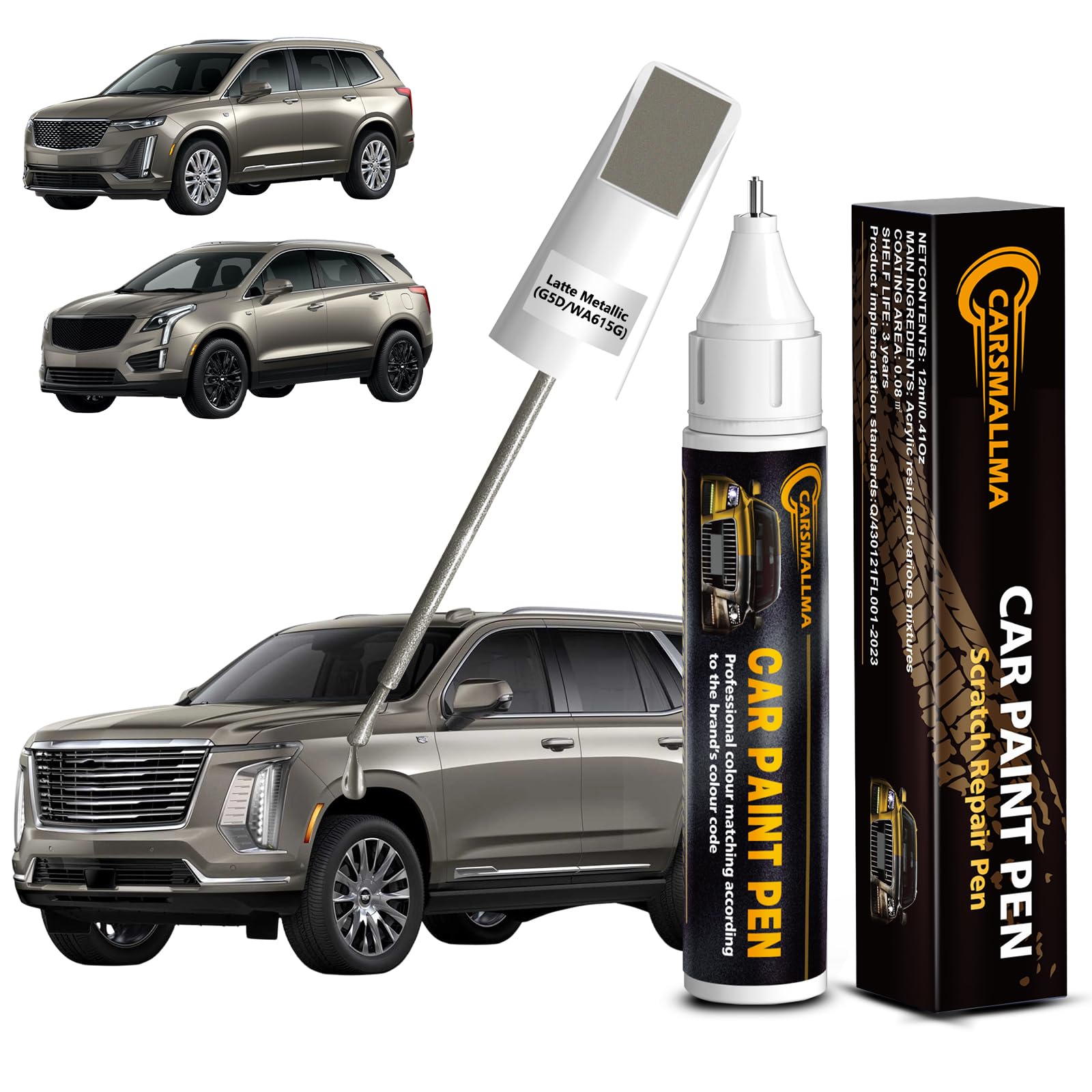 carsmallma Latte Metallic(G5D/WA615G) Car Touch Up Paint for Cadillac, Color Accurate Car Paint Scratch Repair Pen Kit Quick & E