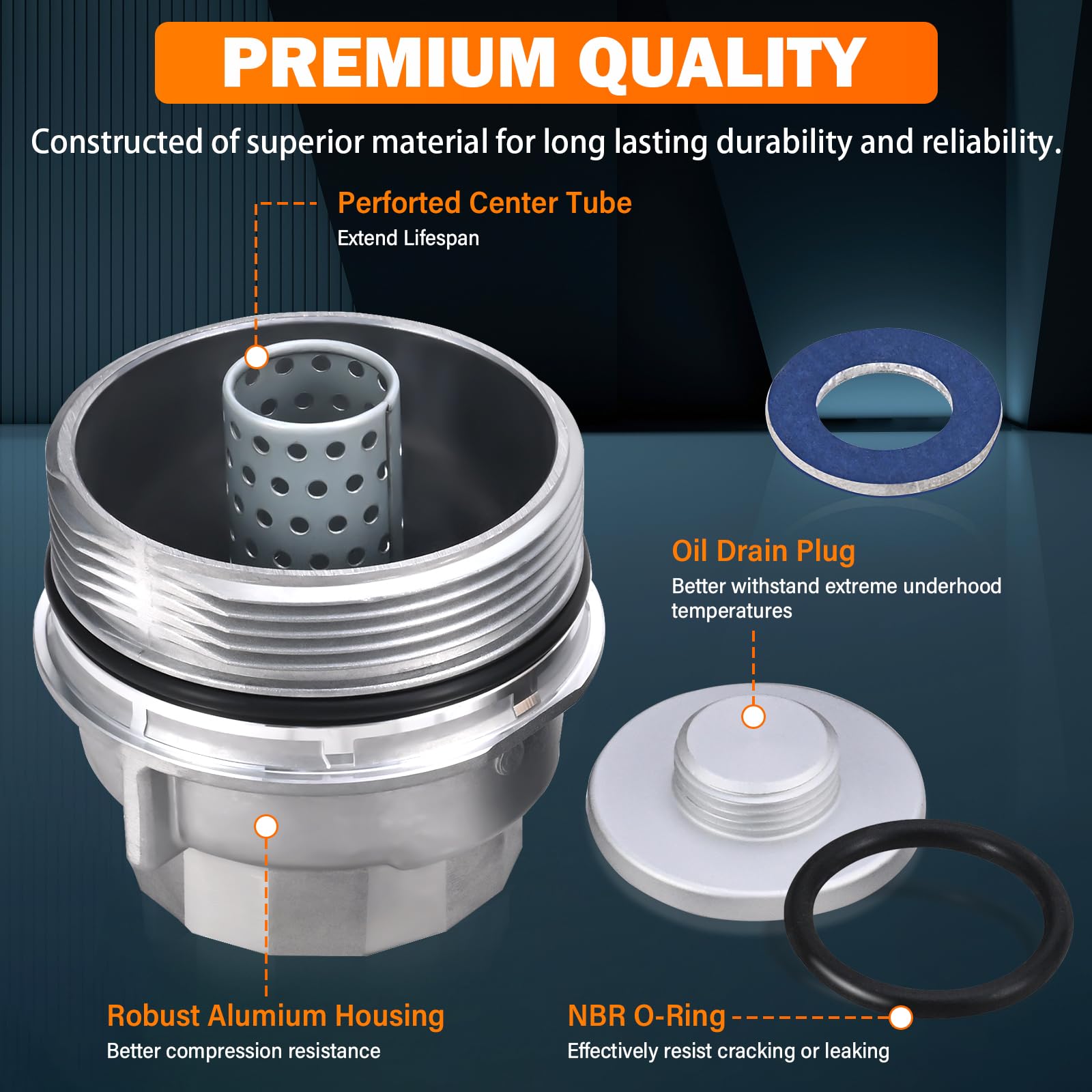 Yinlowa Oil Filter Housing Cap Assembly Kit - Model 15620-31060, Silver/Black, Compatible with Toyota, Lexus, Includes Wrench and Drain Plug