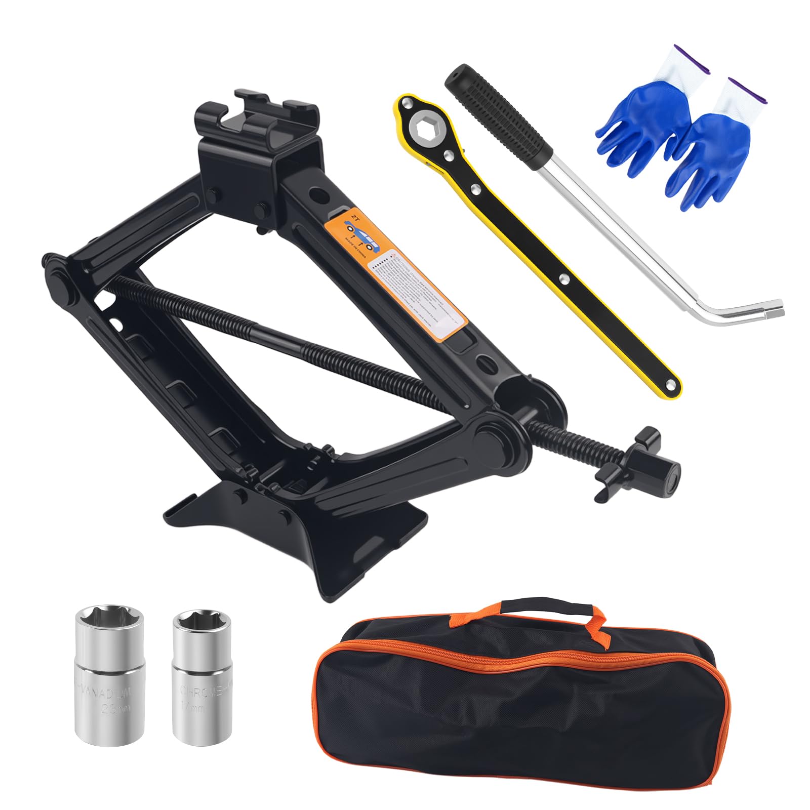 Car Scissor Jack Kit with Lug Wrench & Ratchet Wrench,2T Car Jack Kit for Cars Lifting & Tire Changing,Heavy Duty Scissor Jacks 