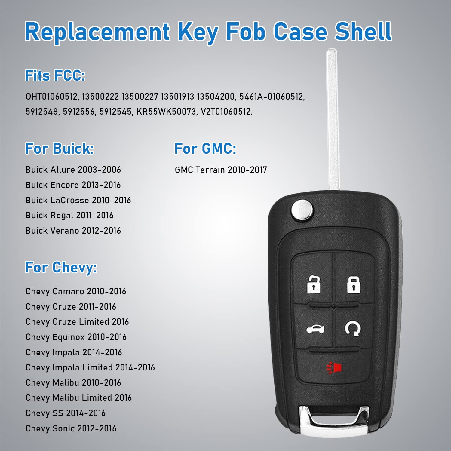 CAUORMOTE 2 Pack Key Fob Shell Case - OHT01060512, 5 Button, ABS, Chevy/GMC Compatible, 315MHZ, Black