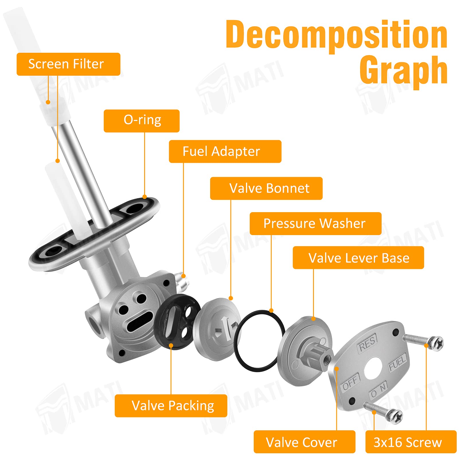 M Mati Fuel Cock Petcock Assy & Lever For Yamaha Atv Grizzly 350 660 Bruin 350 Yfm350 Yfm660 5Km-24500-10-00, Fuel Tank Switch V