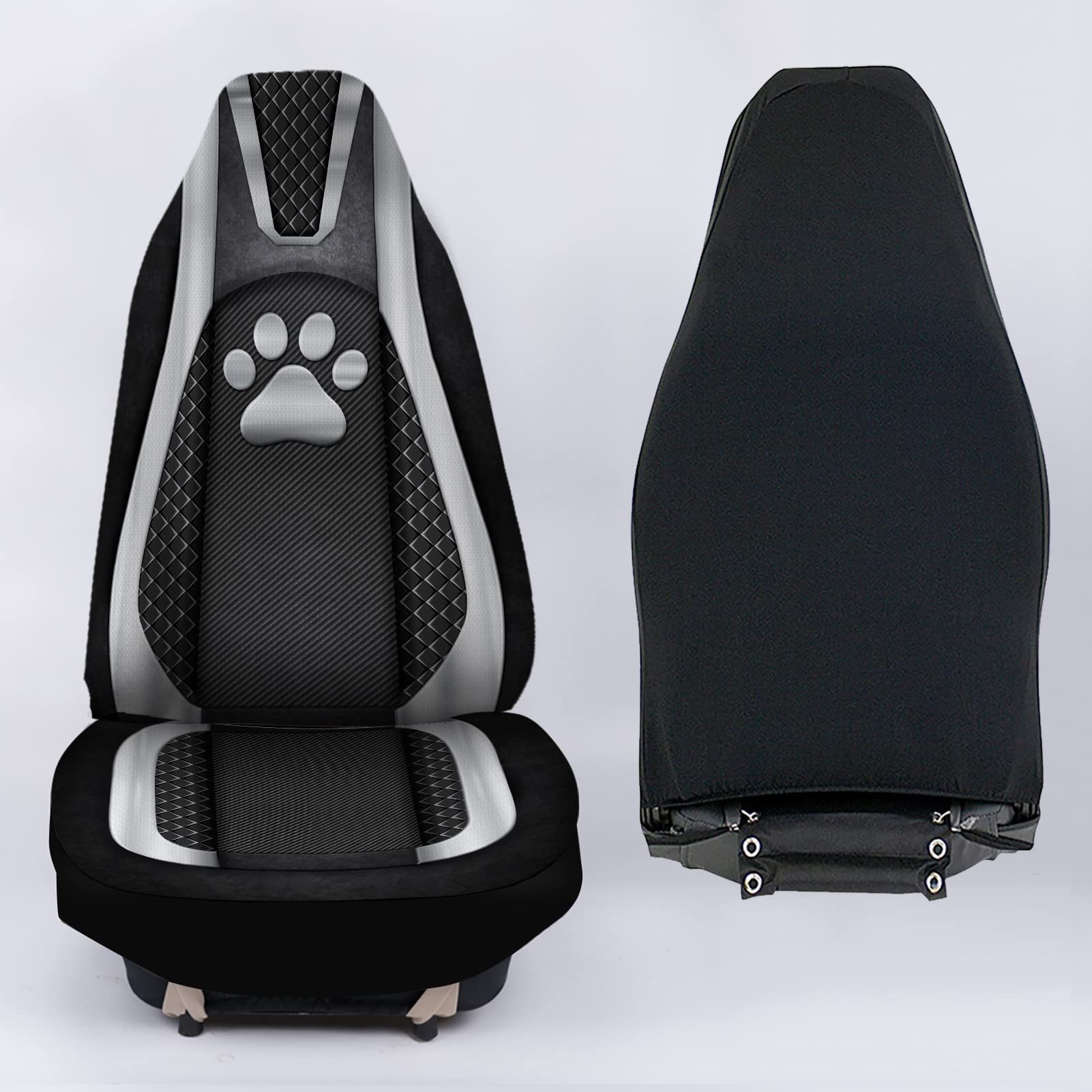 Howilath Silvery Dog Paw Print Car Front Seat Covers Set of 2, Non Slip Auto Seat Covers Accessories Strength Seats Cushion Univ