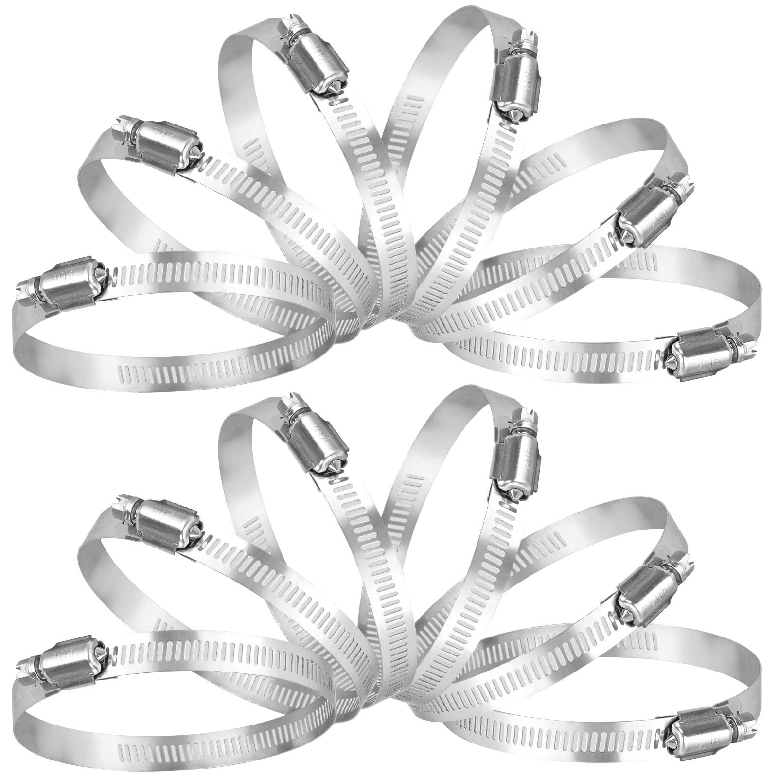 Ticonn 12Pcs Hose Clamp Set - 5''-6'' 304 Stainless Steel Worm Gear Hose Clamps For Pipe, Intercooler, Plumbing, Tube And Fuel L