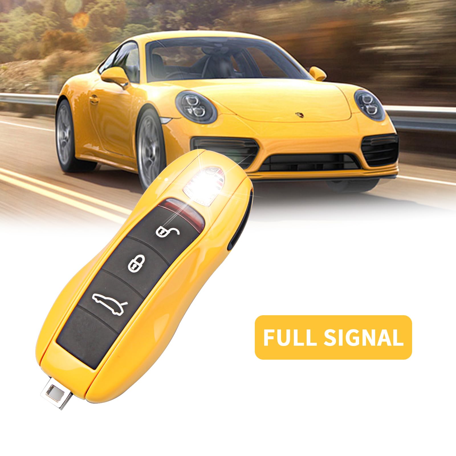 Qbuc For Porsche Key Fob Cover,3-Piece Painted Key Shell Compatible With Porsche Cayenne Panamera Macan Cayman (Yellow)