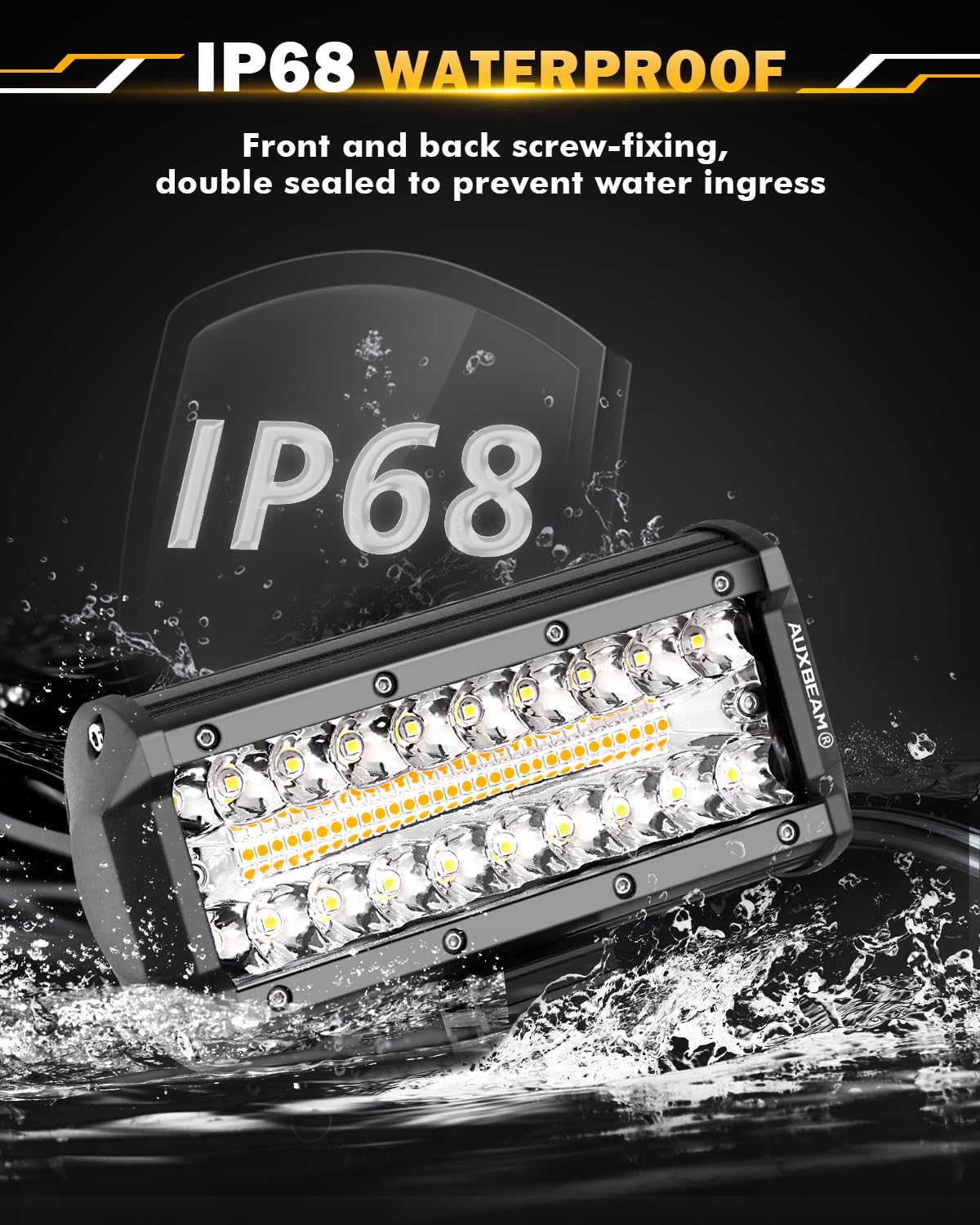 Auxbeam 7 Inch Strobe LED Light Pod - 300W 30000LM Amber White Fog Light with Wiring Harness, Aluminum, 6 Modes, 2 Year Warranty