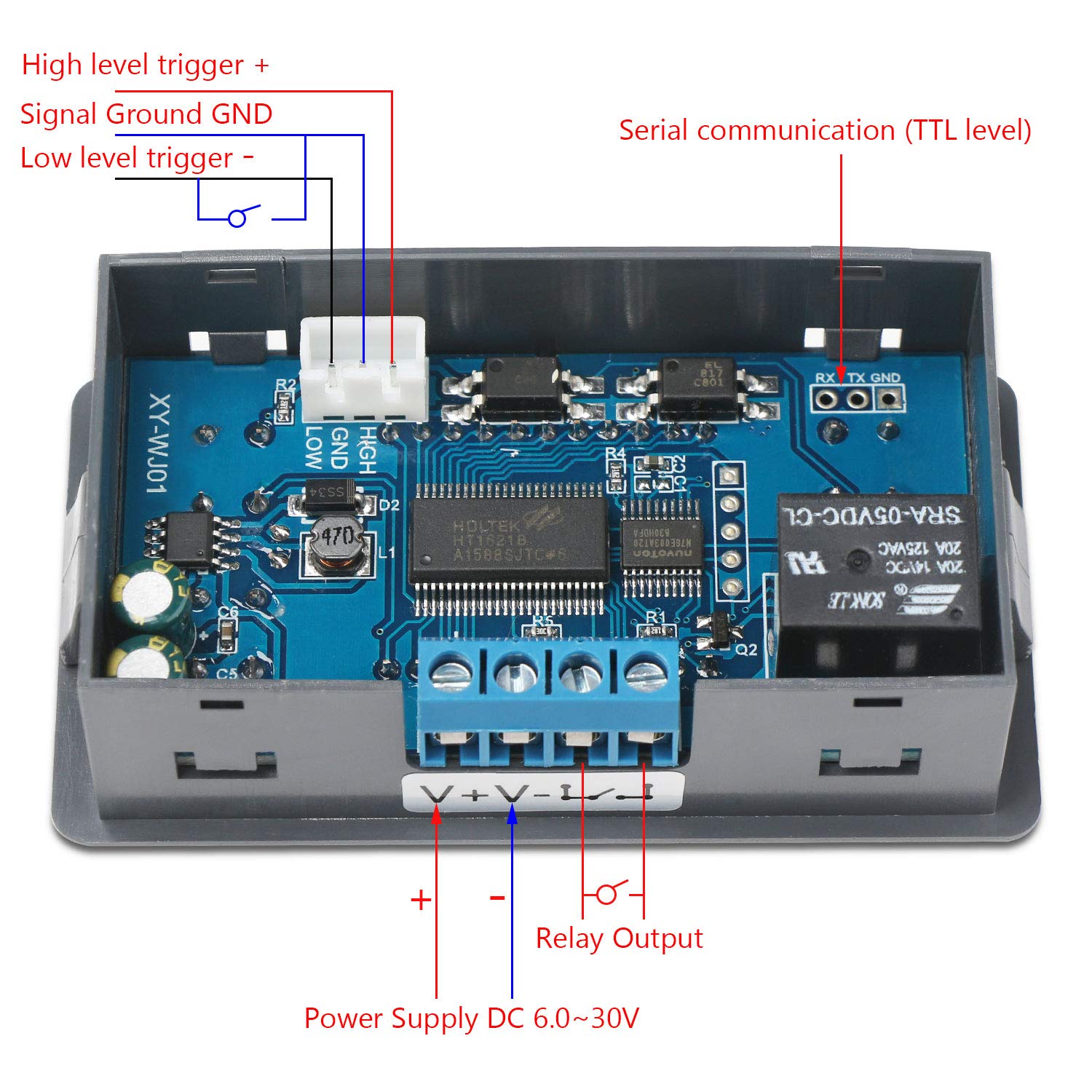 DROK Delay Relay Module, DC 6-30V Timer Relay 12V 24V 0.01s-9999min 50mA Digital Timer Cycle Delay Switch Module AC 220V Power O