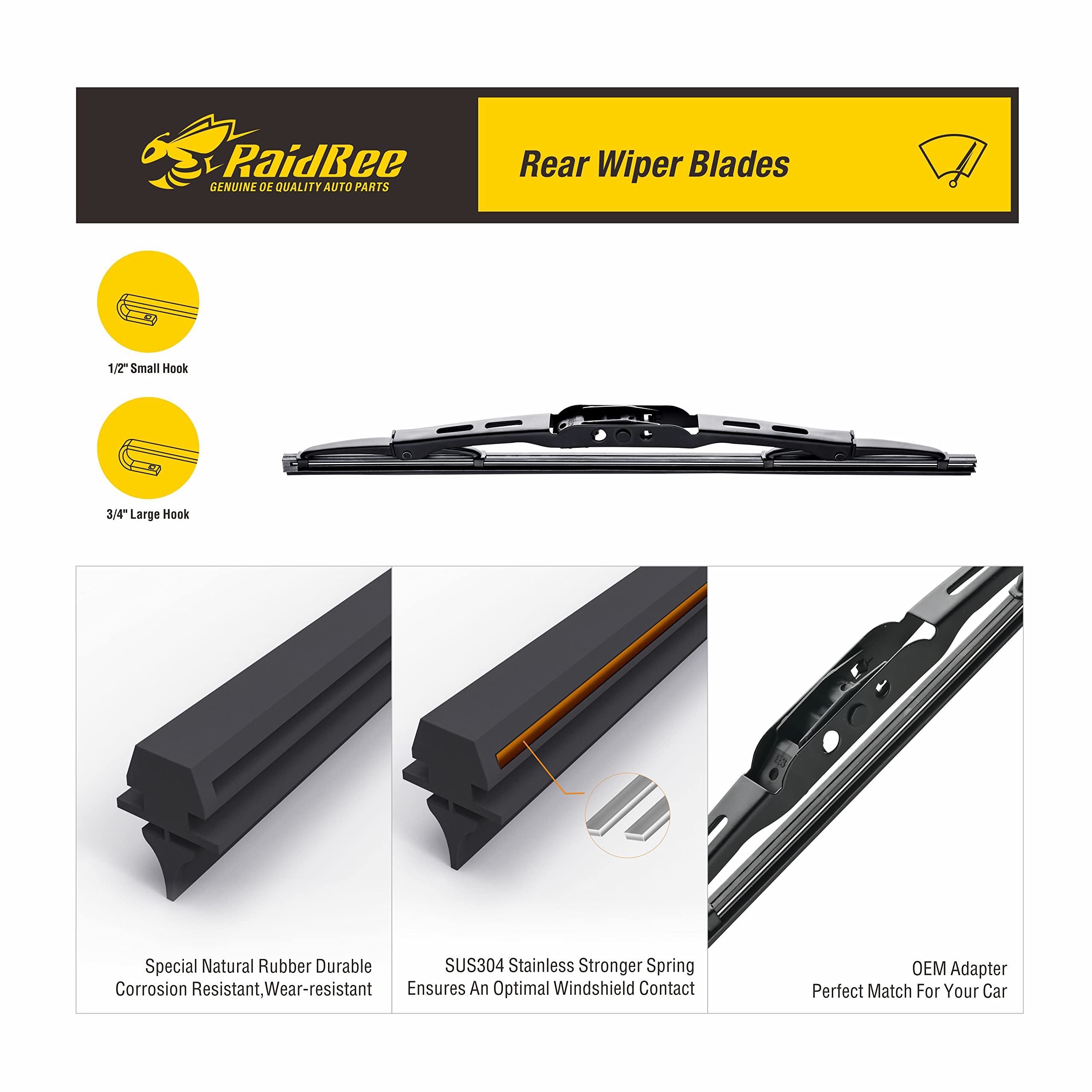 Raidbee Rear Wiper Blade 12 Inch, For Honda Cr-V 2006-1997,Hyundai Tucson 2009-2005 Kia Sportage 10-05/Saturn Vue 10-08 Rear Win