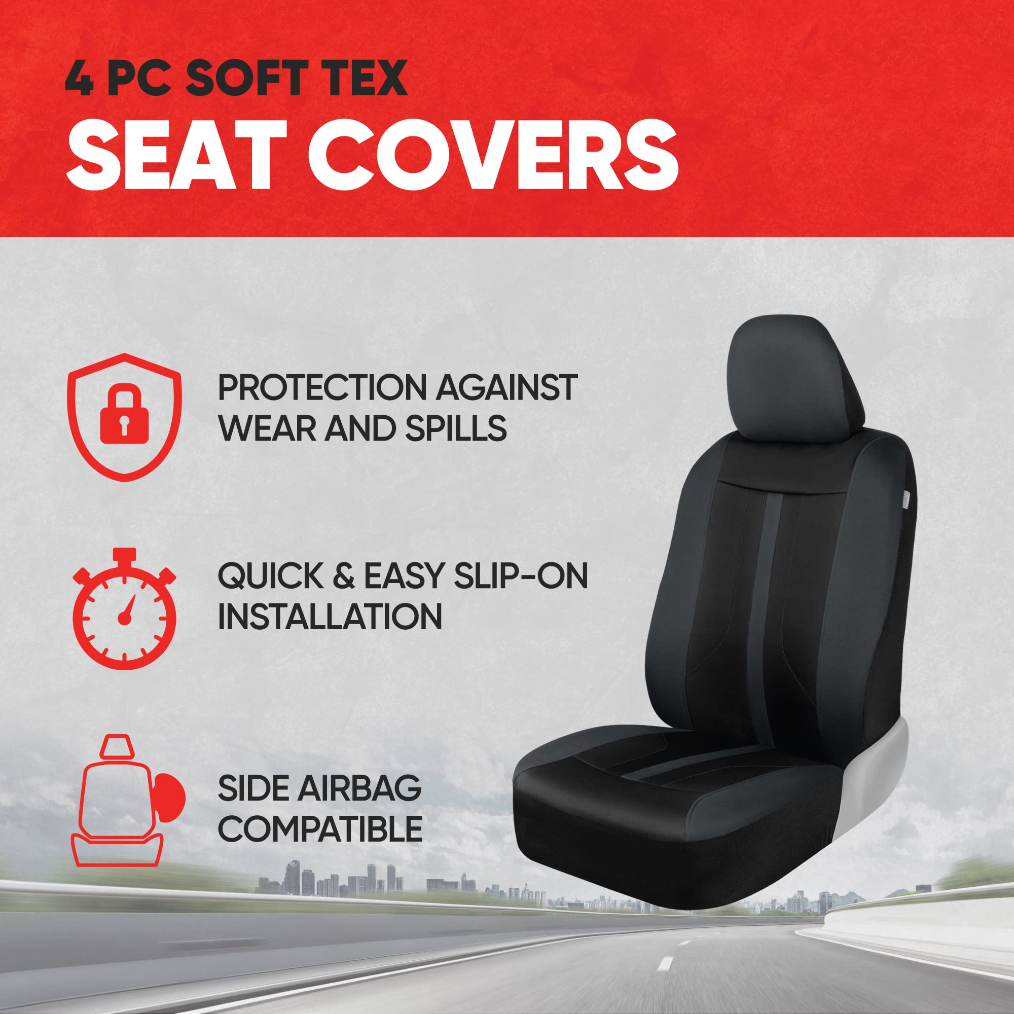 Motor Trend Gray Cloth Front Seat Covers - Premium Bucket Seat Covers For Vehicles With Removable Headrests, Car, Truck, Van And
