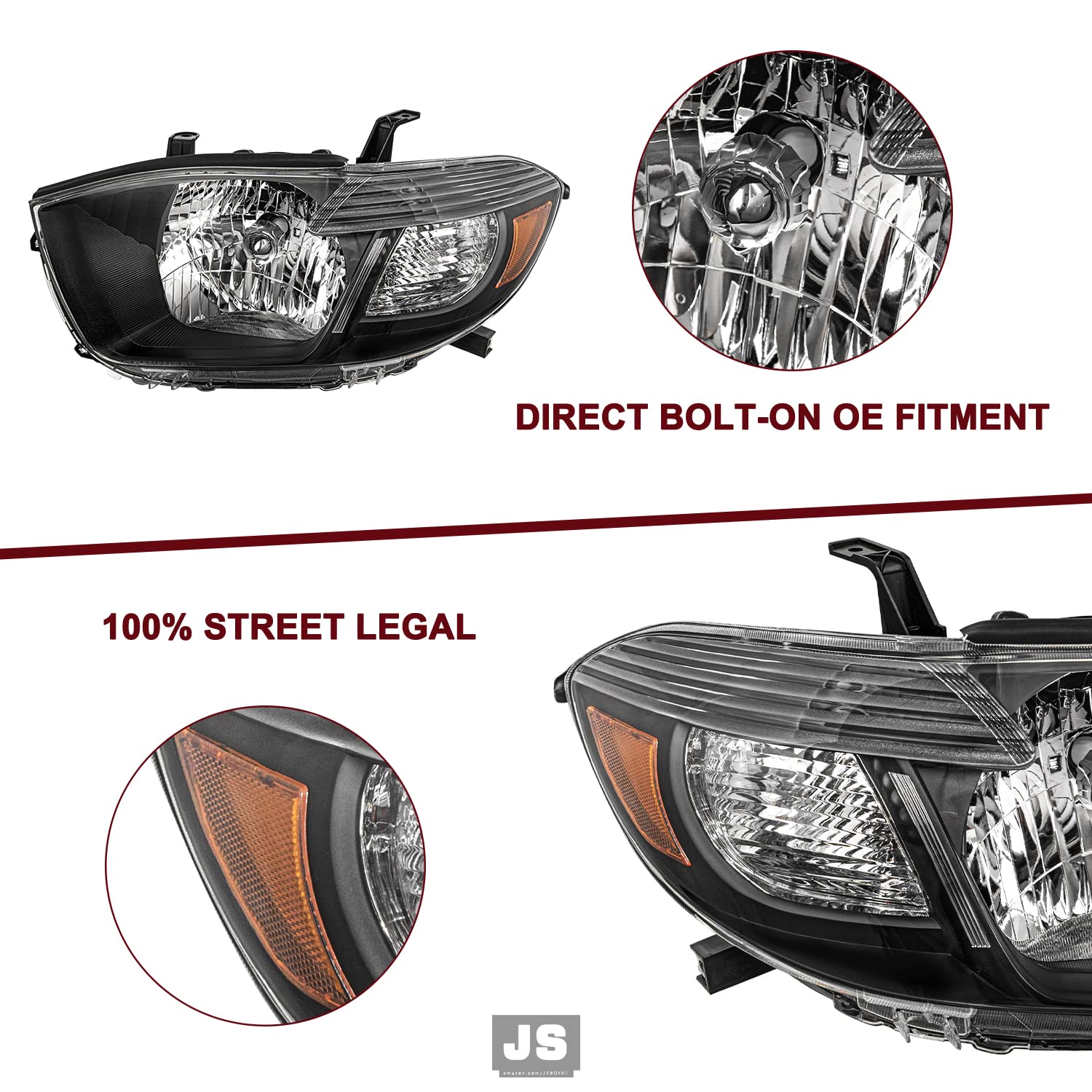 Jsboyat Headlight Assembly Replacement For 2008 2009 2010 Toyota Highlander Driver And Passenger Side