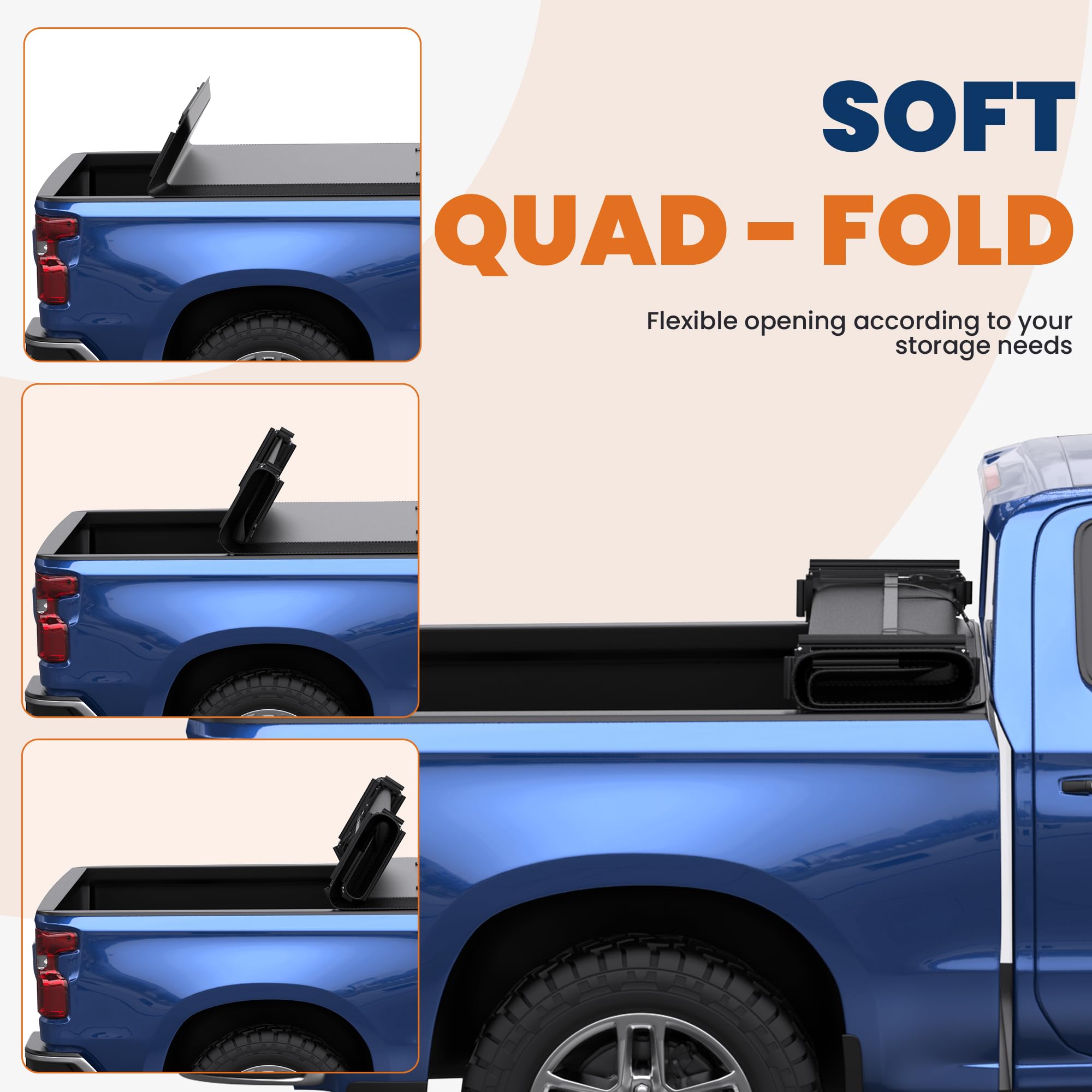 KUIPERAUTO Quad Soft 5.8FT Truck Bed Tonneau Cover Compatible for 2014-2018 Chevy Silverado/GMC Sierra 1500 Fleetside On Top -69