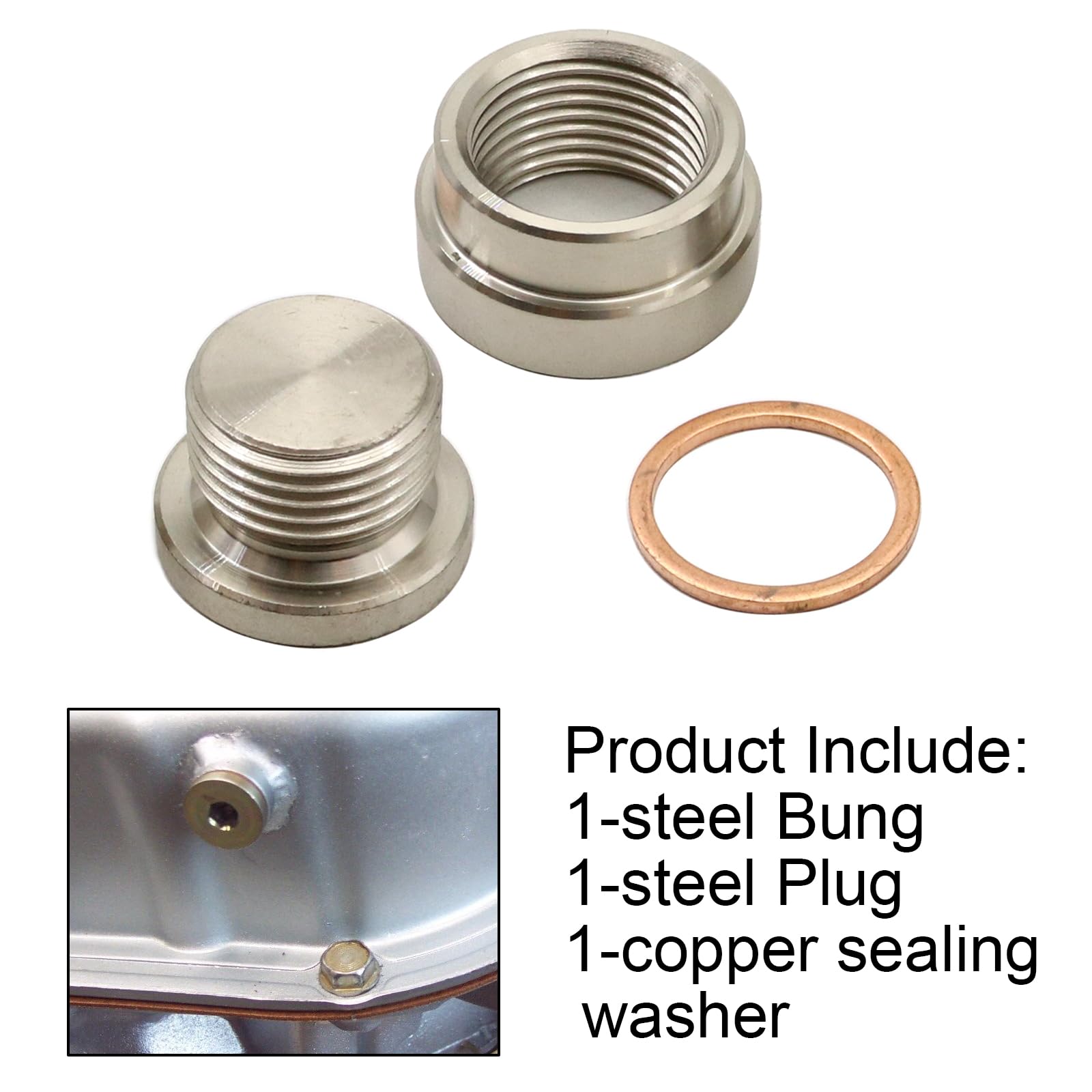 SecosAutoparts Steel Bung & Plug Kit, 12mm Height, 18mm Diameter, Model 12125ST - Transmission Sump Drain Plug (Weld In)