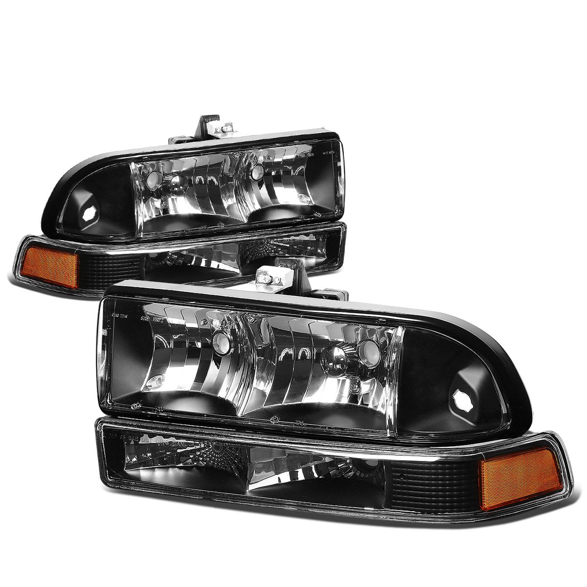 Auto Dynasty Headlights Assembly Bumper Lamps 4Pcs Factory Style Halogen Model Headlamps Replacement Compatible With Chevy S10 Blazer 1998-2004, Driver And Passenger Side, Black Housing Amber Corner