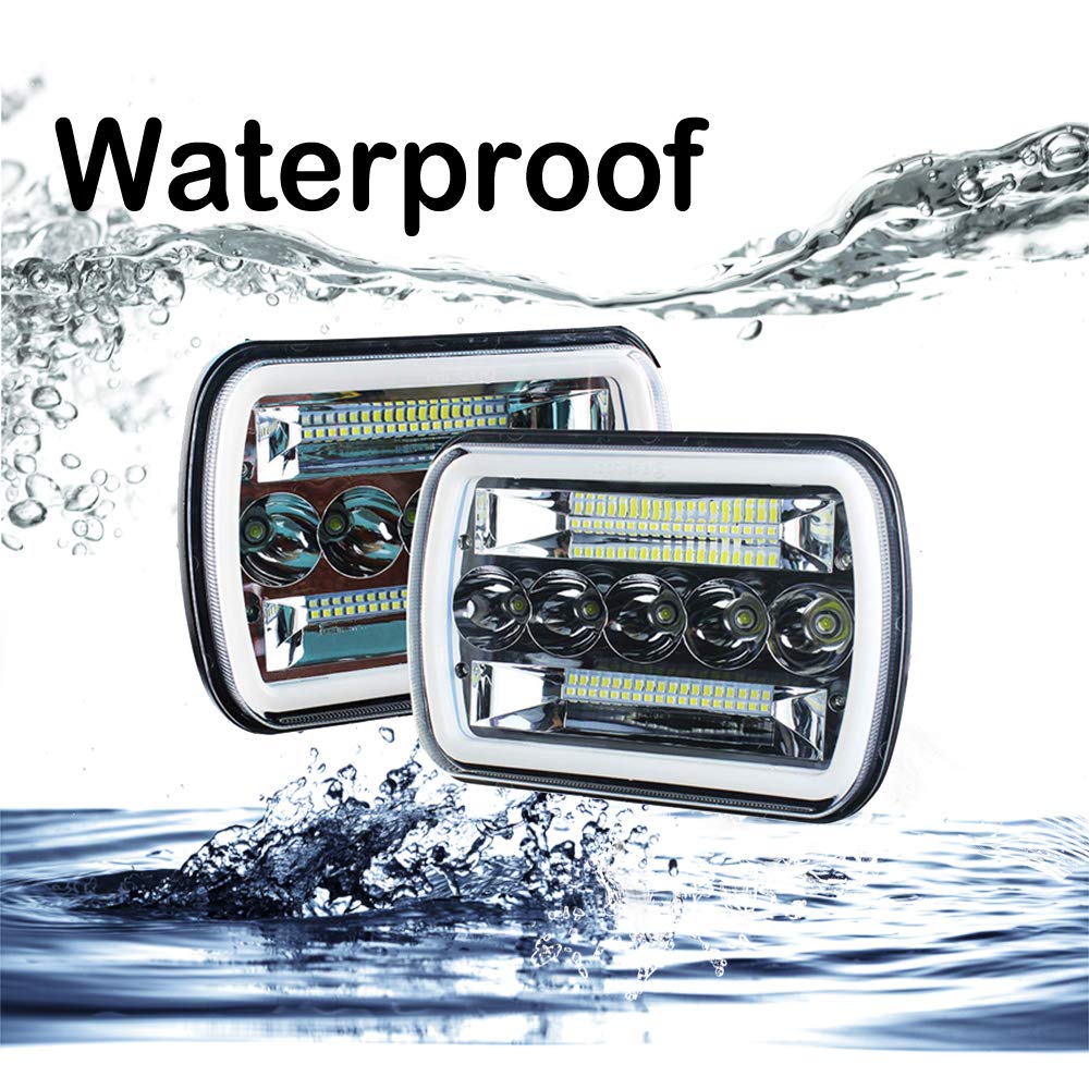 AMUNIESUN Super Bright Pair 7x6 5x7 Headlights 6052 6054 H5054 H6054 Hi/Low Sealed Beam White/Amber Halo Compatible With Ford E2