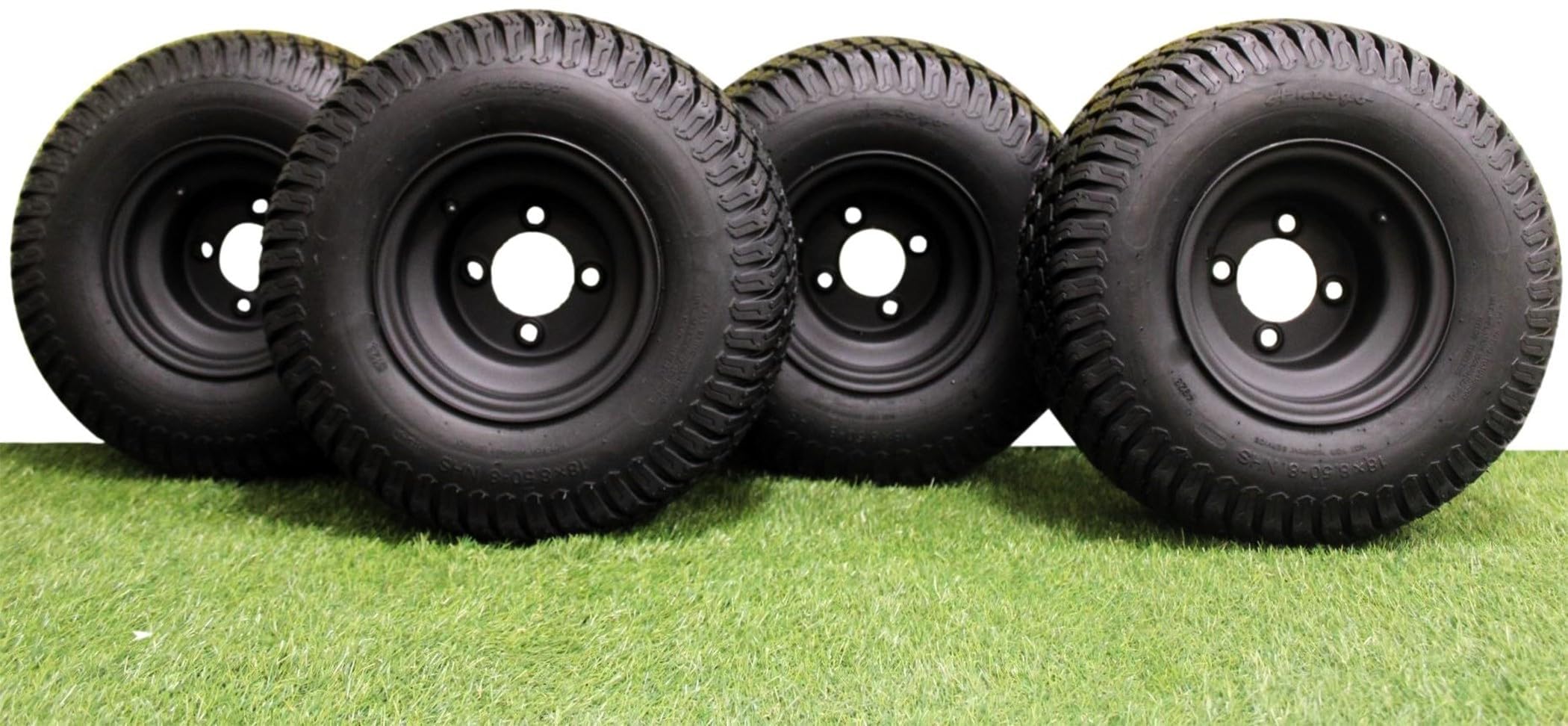 Antego Tire & Wheel 8'' Matte Black Steel Golf Cart Wheels And 18X8.50-8 Turf 4 Ply Tires - Set Of (2)