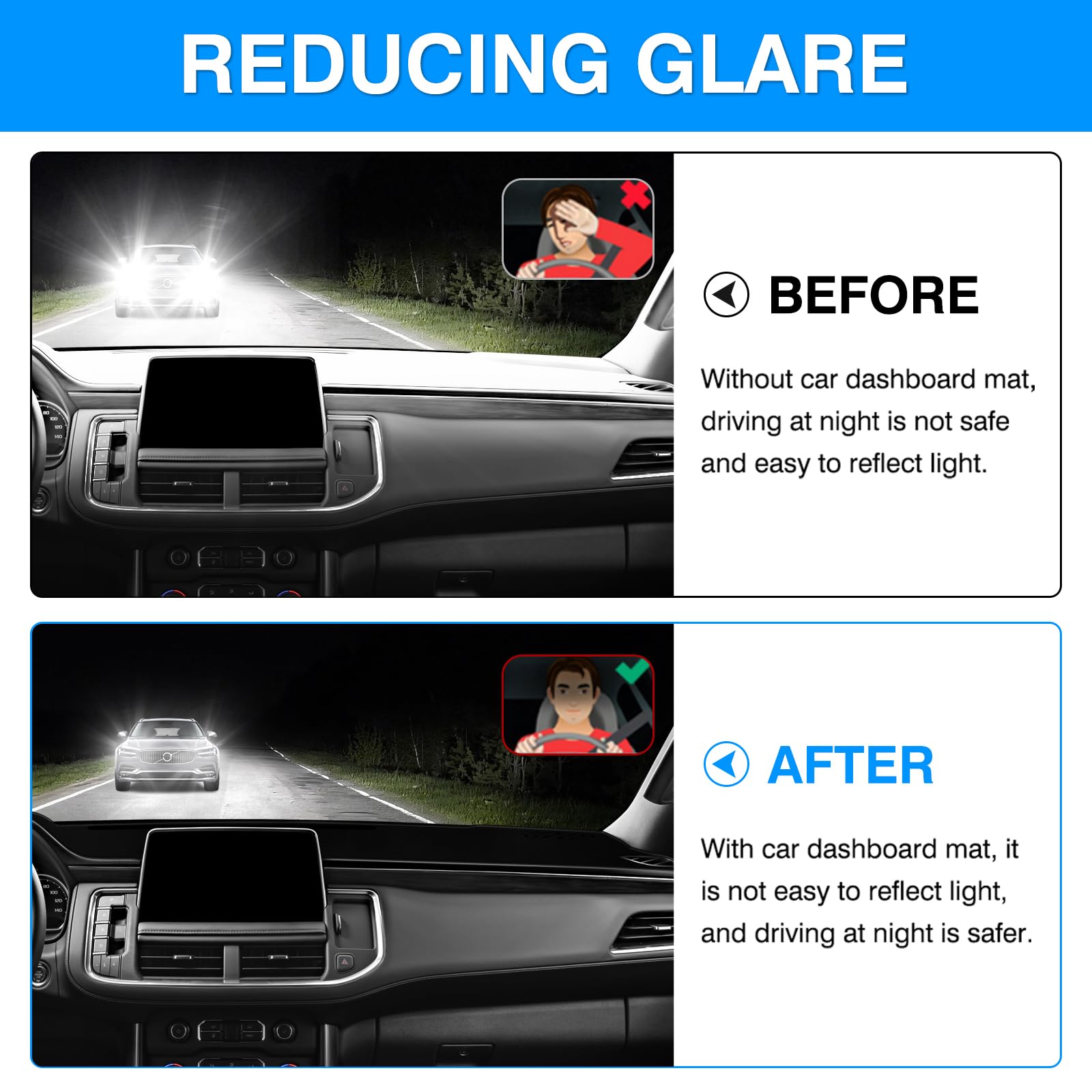 Autorder Dashboard Cover Mat for 2021-2024 Chevrolet Tahoe/Suburban, Black Flannel Sunshade, Model QCYPBGD299-L