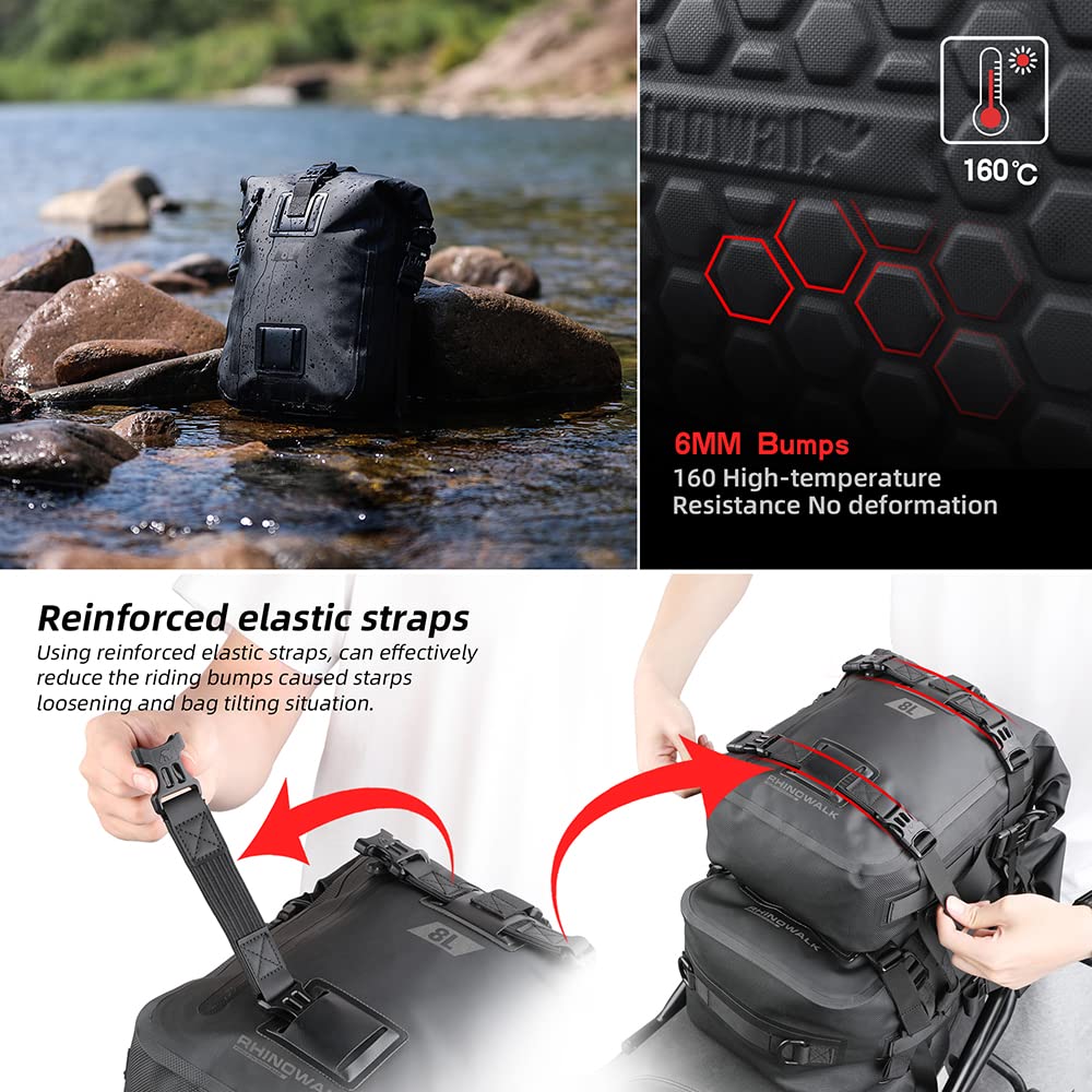 Rhinowalk Motorcycle Tail Bag Motorbike Side Bag 8L Full Waterproof Motor Saddle Pannier Bag Rear Rack Trunk Professional Motor