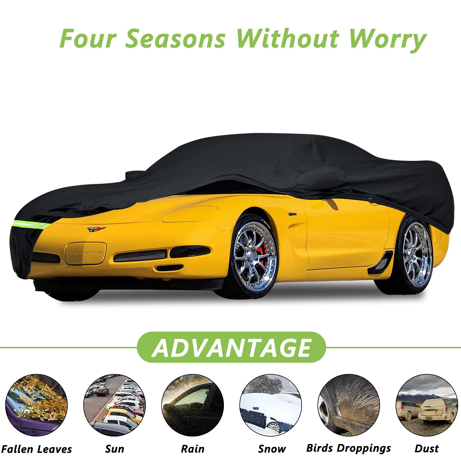 Yixin Waterproof Car Covers For 1997-2004 C5 Corvette, Car Cover 190T Covers Customer Fit 100% Waterproof Windproof Strap & Double Door Zipper Up To 180” L (C5:(1996-2004))